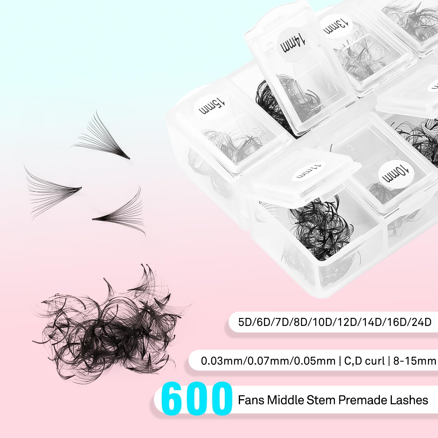 VAVALASH 600 Premade Lash Fans – Promade 5D–24D, 8–15mm, Thin Base