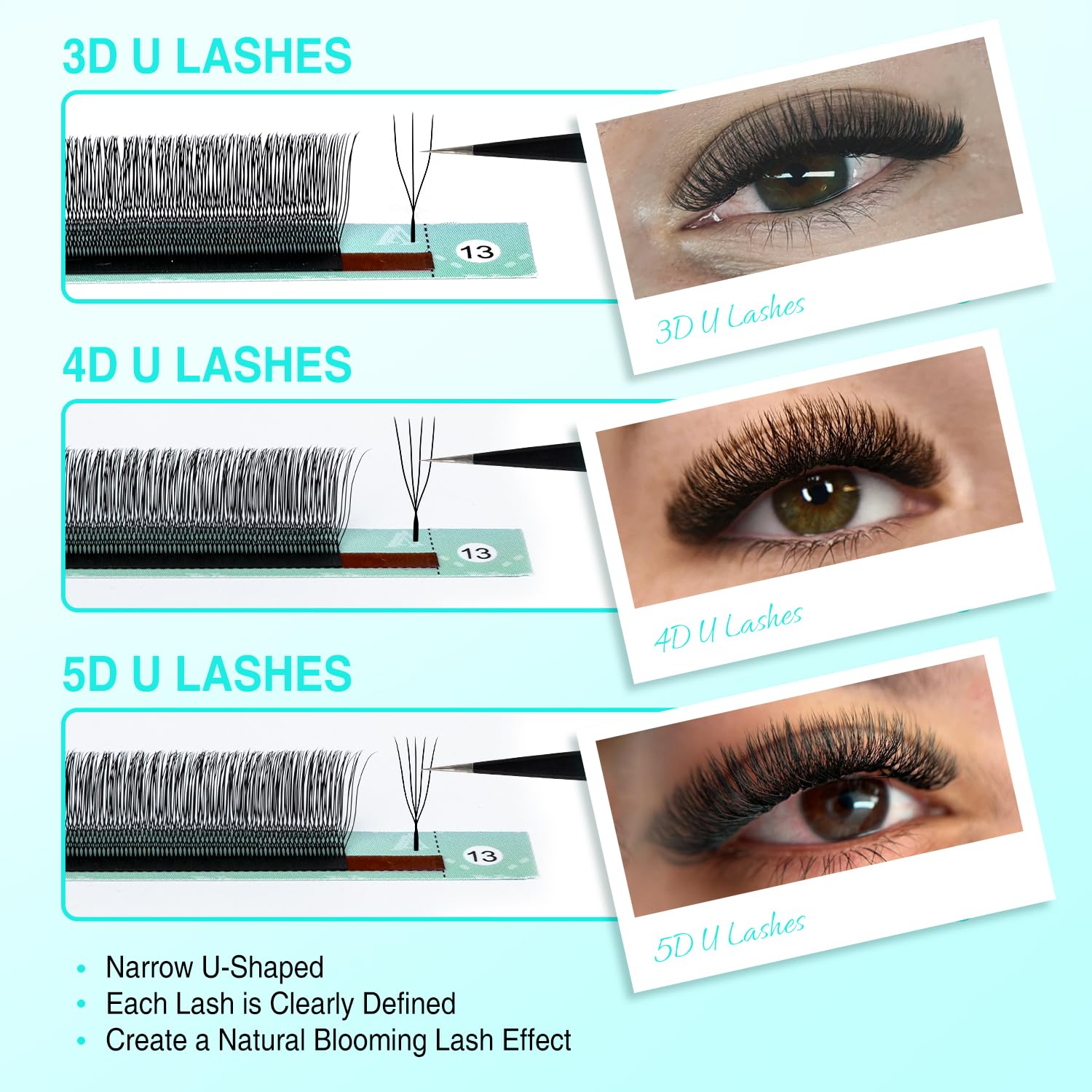 VAVALASH U 5D Lash Extensions – C Curl 0.07mm, 8–15mm Mix Tray, 5D UU Lash Fans, U-Shaped Natural Wispy Lashes