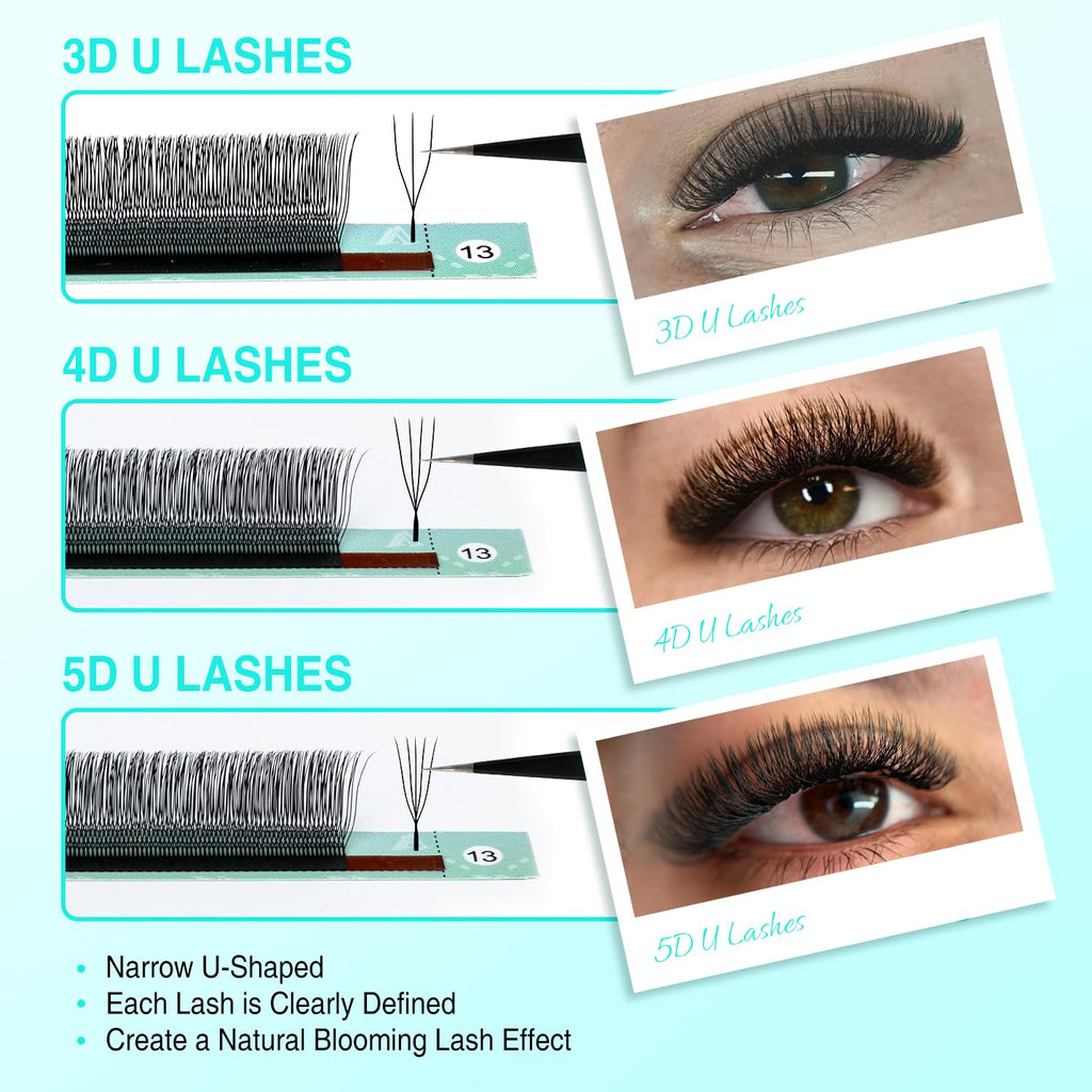 VAVALASH U 5D Lash Extensions D Curl 0.07mm | 8-15mm Mix Tray | U Shaped Natural Wispy Volume Lashes