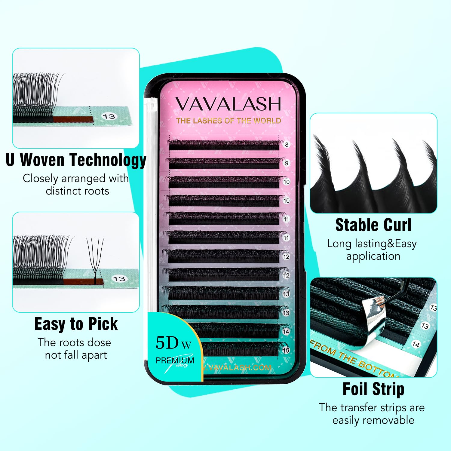 VAVALASH U 5D Lash Extensions D Curl 0.07mm | 8-15mm Mix Tray | U Shaped Natural Wispy Volume Lashes