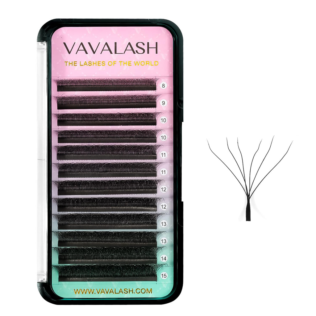 VAVALASH 6D W Shape Premade Fans 0.07D Curl – Easy Fanning Matte Black Lash Extensions