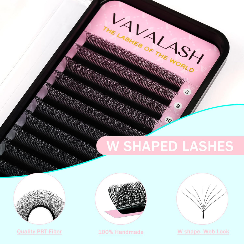 VAVALASH 8D W Shape Premade Fans 0.07 C Curl – Easy Fanning Volume Lash Extensions (W Shaped-8D-0.07-C-8-15mm)