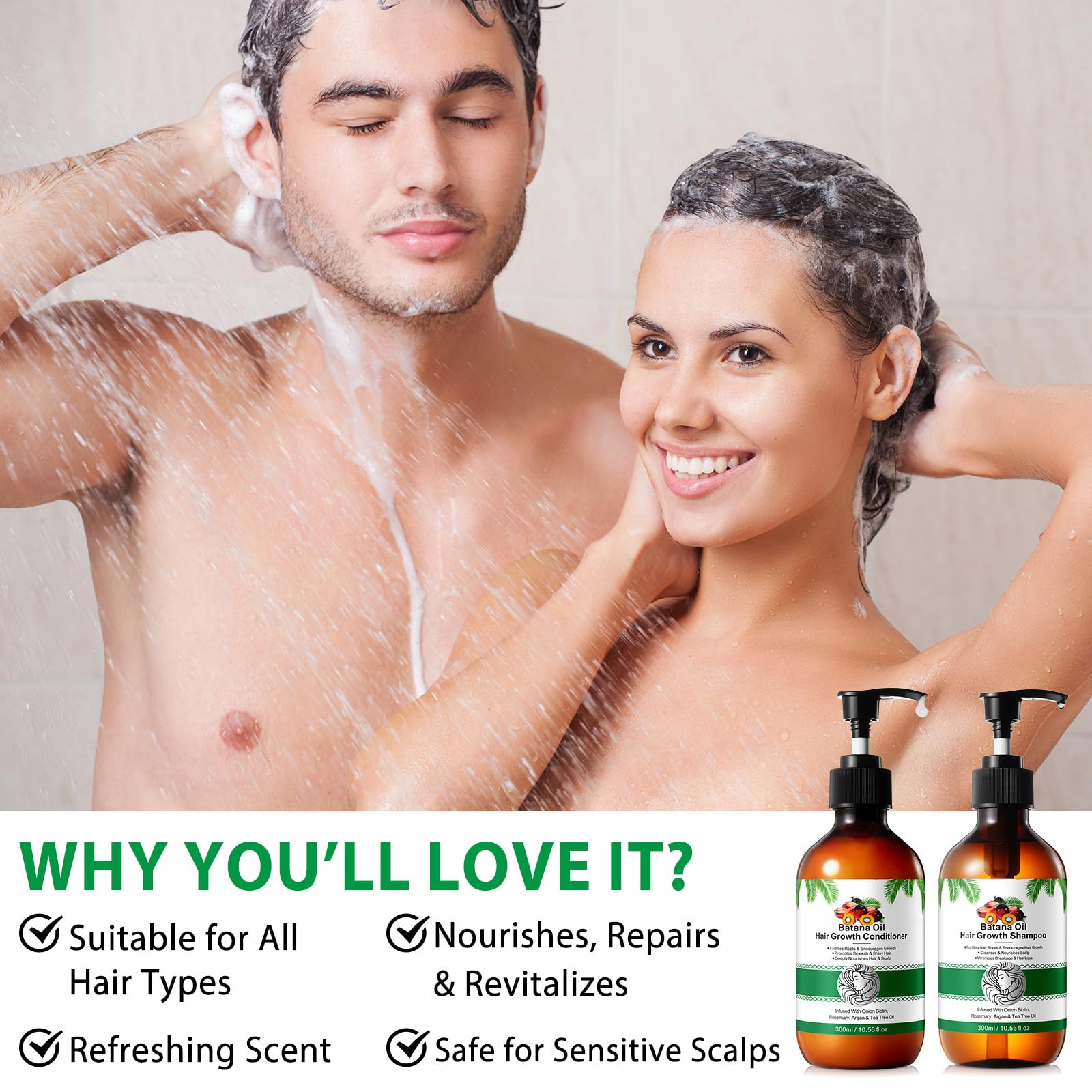 Vawcrn Batana Oil Hair Growth Shampoo & Conditioner Set | Hydrates Dry Hair & Improves Scalp Health