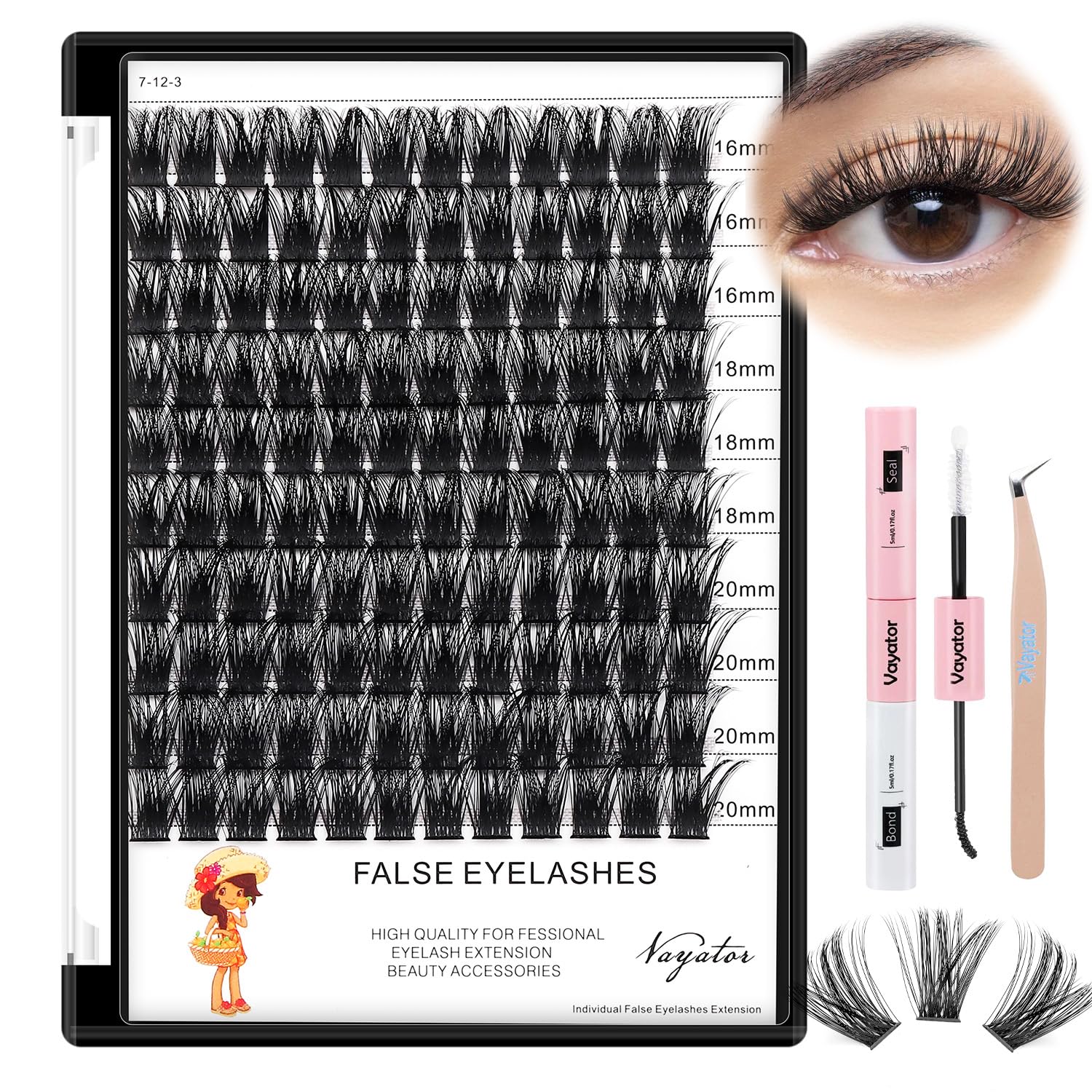 Vayator Lashes Mixed Kit – 8–20mm DD Curl & D Curl False Lashes with Lash Bond & Seal