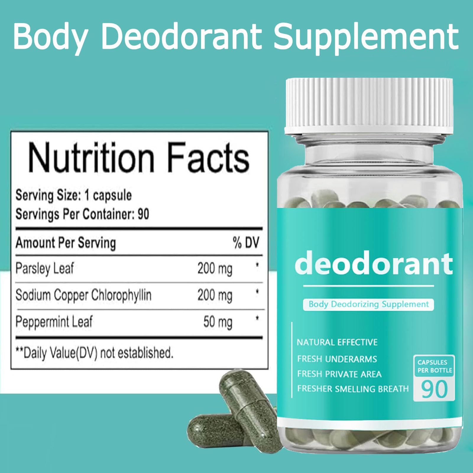 Vbolre Body Deodorizing Supplement – Chlorophyll Odor Control Capsules (90 Count)
