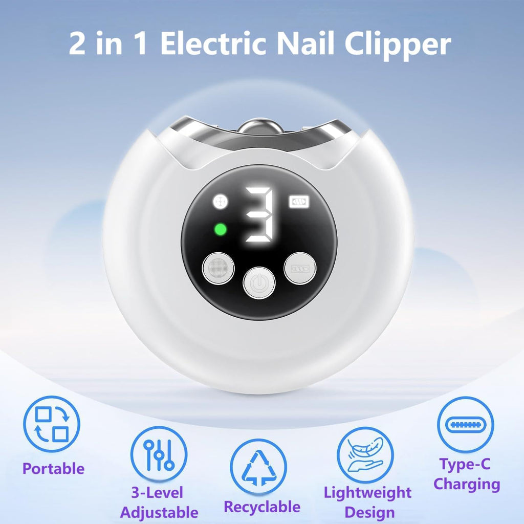 VBXBKC Electric Nail Clipper — 3-Speed with LCD Display, USB-C Rechargeable, 360° Storage
