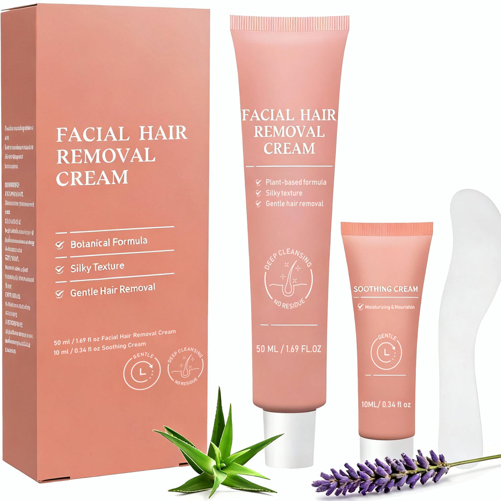 Veakson Facial Hair Removal Cream for Sensitive Skin - 2-in-1 Painless Kit (2 oz)