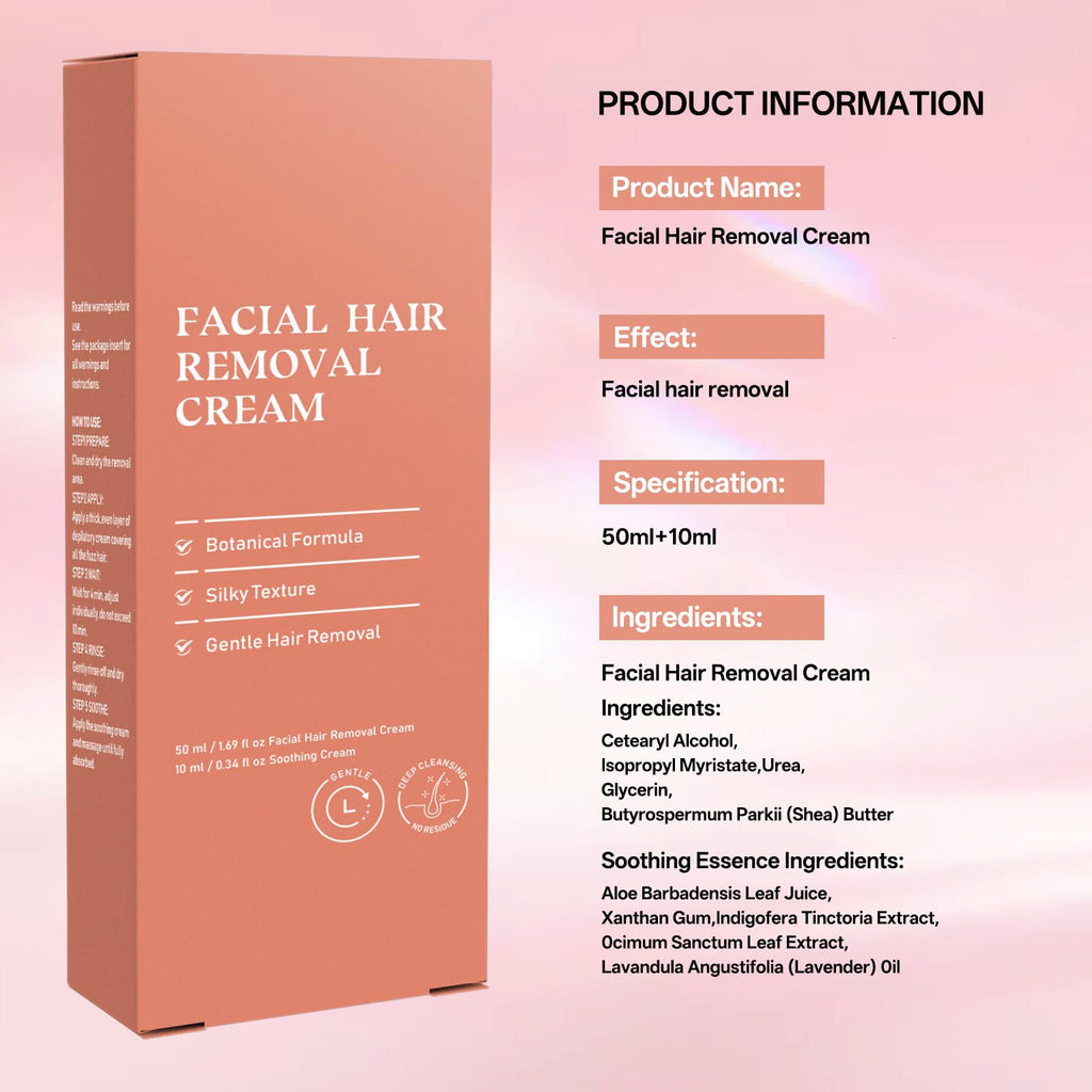 Veakson Facial Hair Removal Cream for Sensitive Skin - 2-in-1 Painless Kit (2 oz)