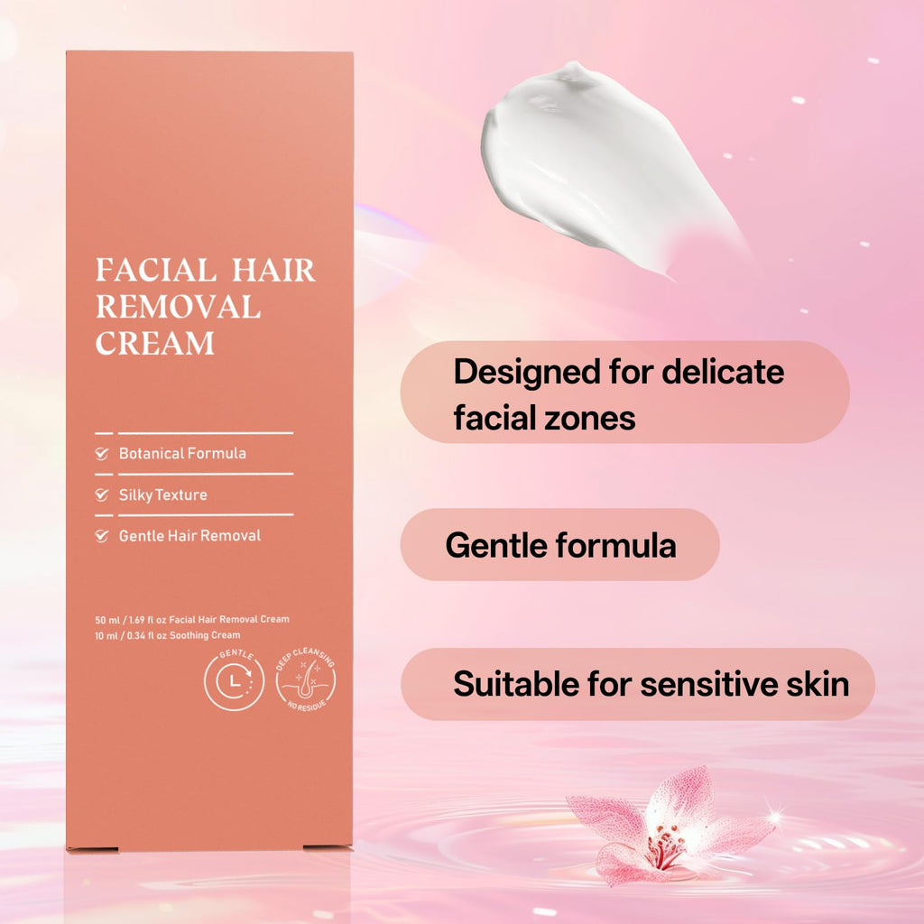 Veakson Facial Hair Removal Cream for Sensitive Skin - 2-in-1 Painless Kit (2 oz)