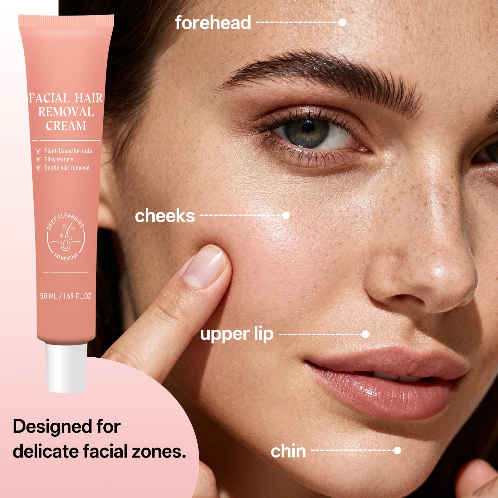 Veakson Facial Hair Removal Cream for Sensitive Skin - 2-in-1 Painless Kit (2 oz)