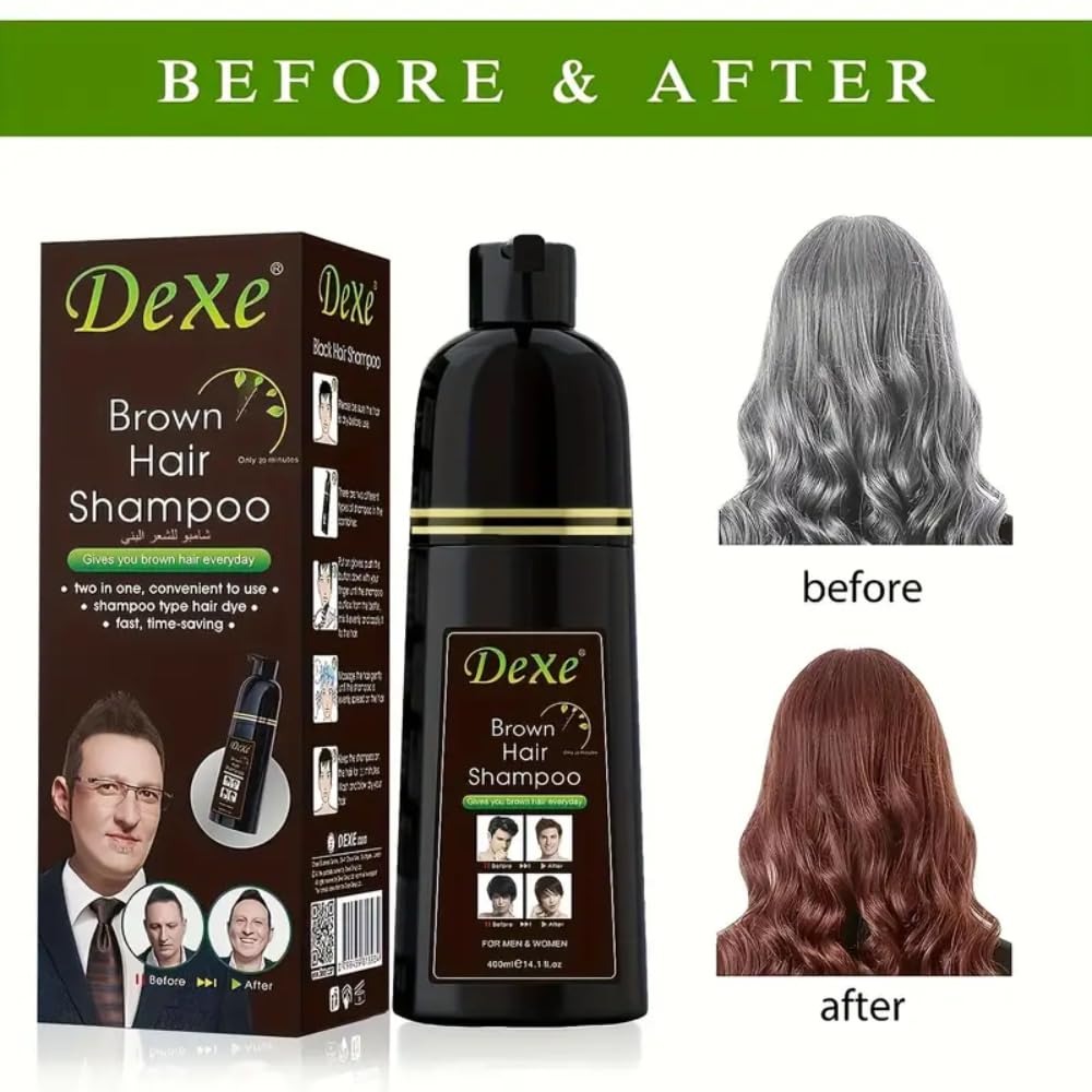 Vedora Instant Brown Hair Shampoo 400ml – Semi-Permanent Color Shampoo for Natural Hair, 100% Gray Coverage, Lasts 30 Days