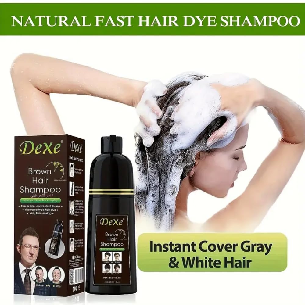 Vedora Instant Brown Hair Shampoo 400ml – Semi-Permanent Color Shampoo for Natural Hair, 100% Gray Coverage, Lasts 30 Days