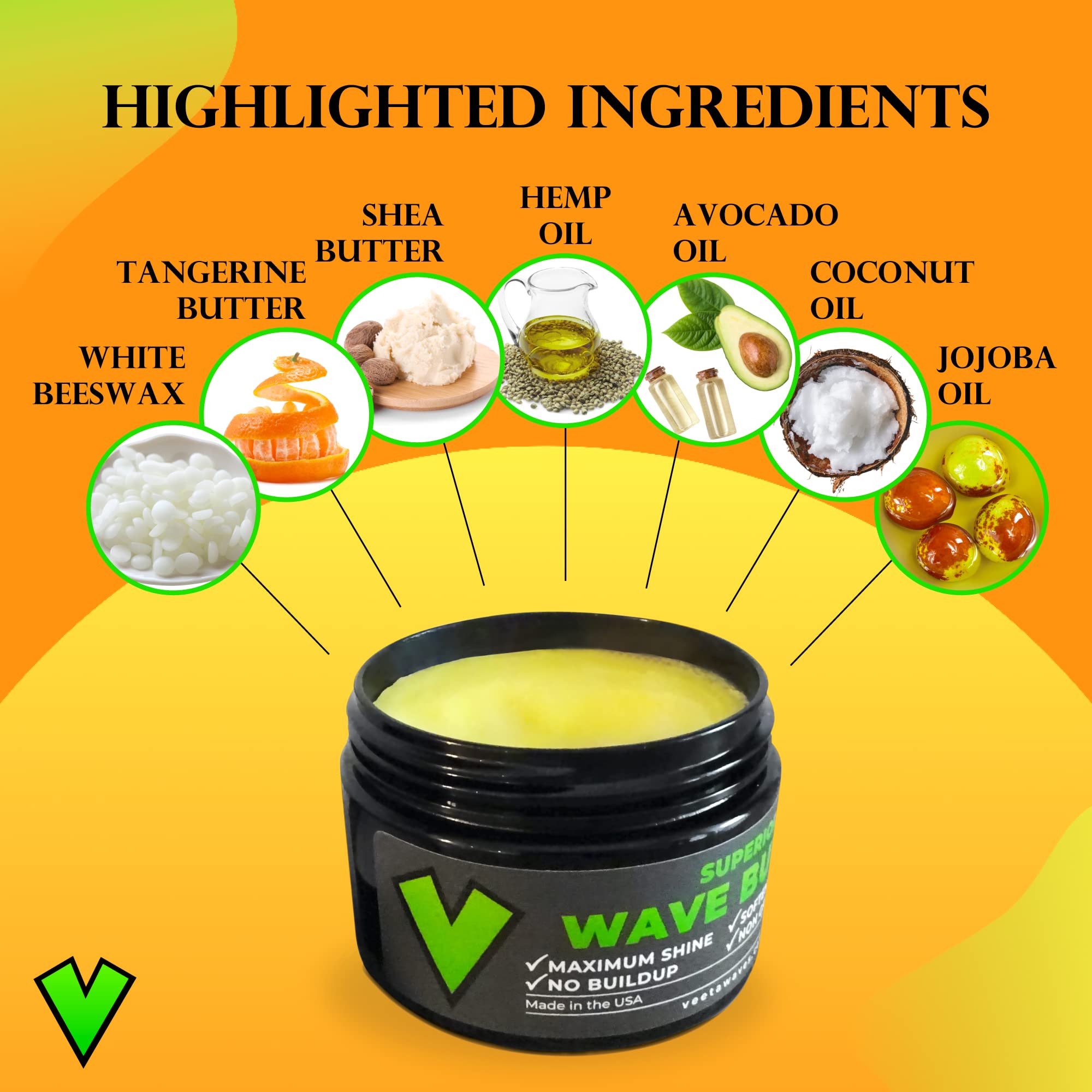 Veeta Superior Wave Grease - Maximum Shine, Non-Greasy Shea & Tangerine Wave Conditioner for Men (4 oz)