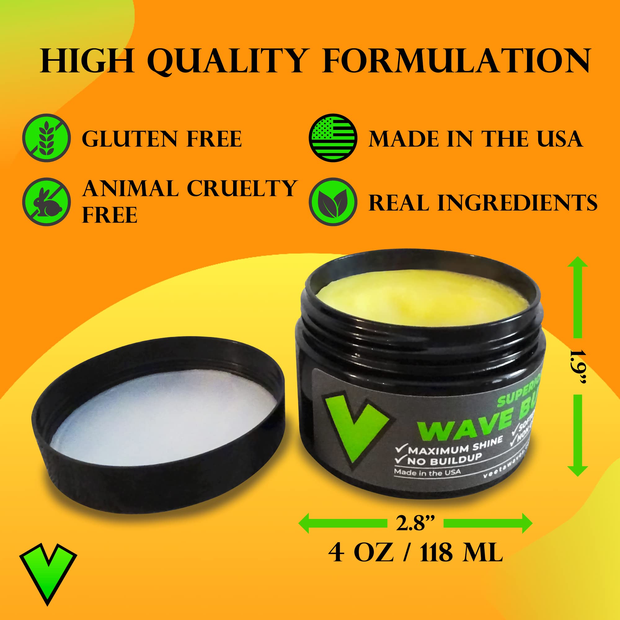 Veeta Superior Wave Grease - Maximum Shine, Non-Greasy Shea & Tangerine Wave Conditioner for Men (4 oz)