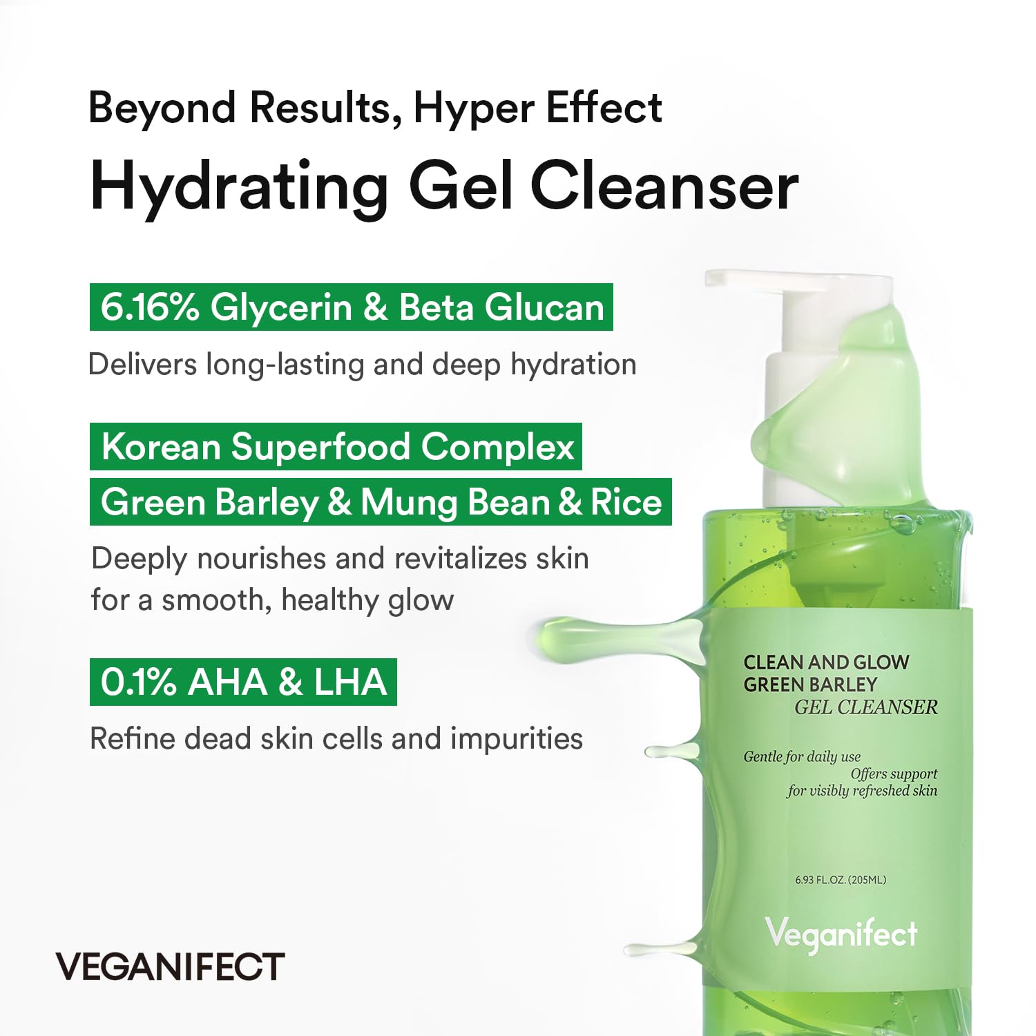 VEGANIFECT Hydrating Gel Face Wash – Gel-to-Foam Cleanser for Sensitive and Dehydrated Skin, 205ml