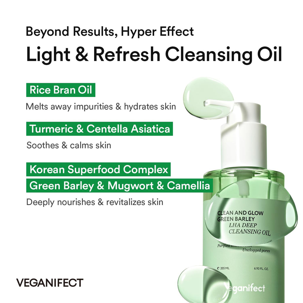 VEGANIFECT Hydrating Light Cleansing Oil for Sensitive Skin - Makeup Remover, Blackhead Cleaner (205ml) | Rice Bran, Turmeric & Centella Asiatica
