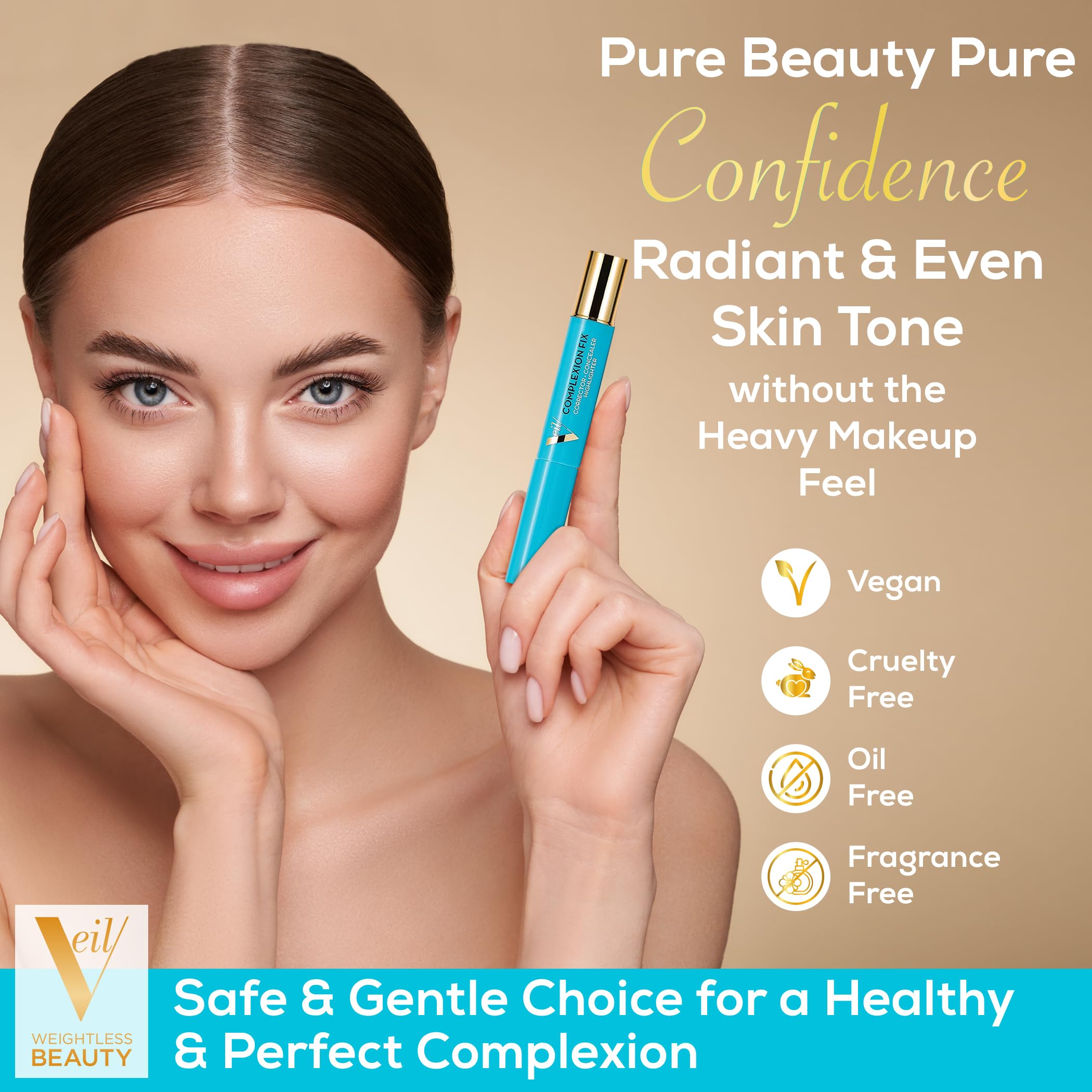 Veil Cosmetics Complexion Fix Concealer - Hydrating Liquid Concealer for Under-Eye & Dark Circles | Vegan Makeup Pen