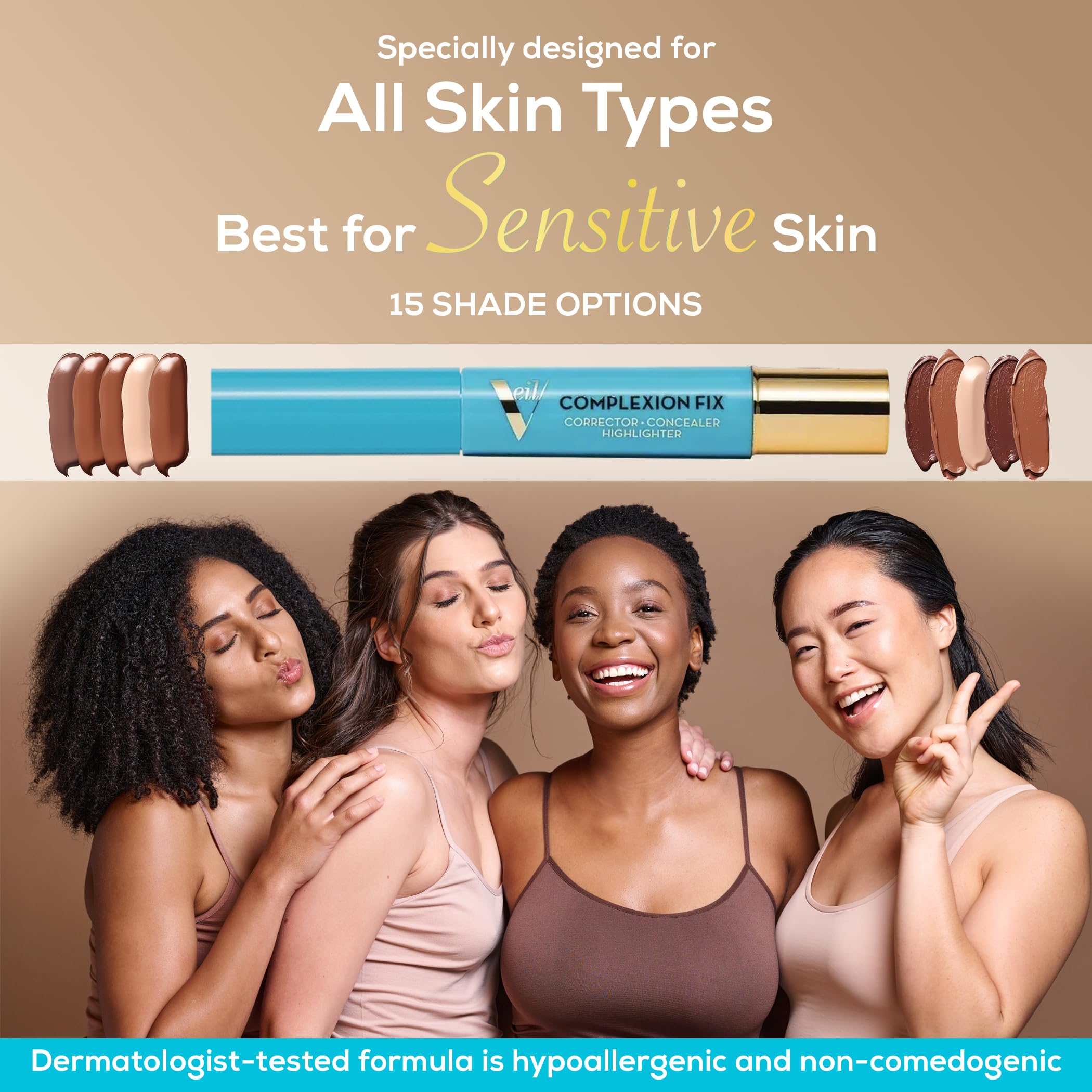 Veil Cosmetics Complexion Fix Concealer - Hydrating Liquid Concealer for Under-Eye & Dark Circles | Vegan Makeup Pen