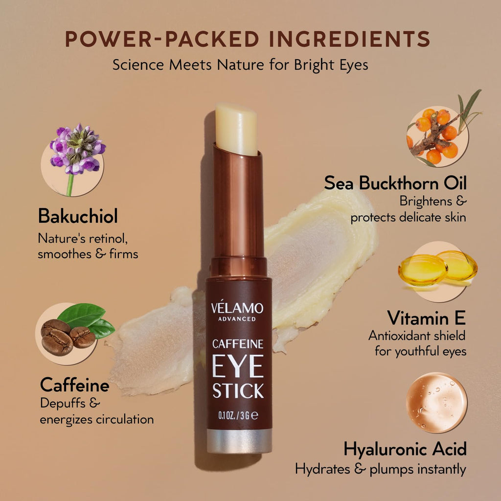 VELAMO ADVANCED Caffeine Eye Stick – Energizing Under-Eye Balm for Dark Circles & Puffiness | Travel-Size, 2 Pcs
