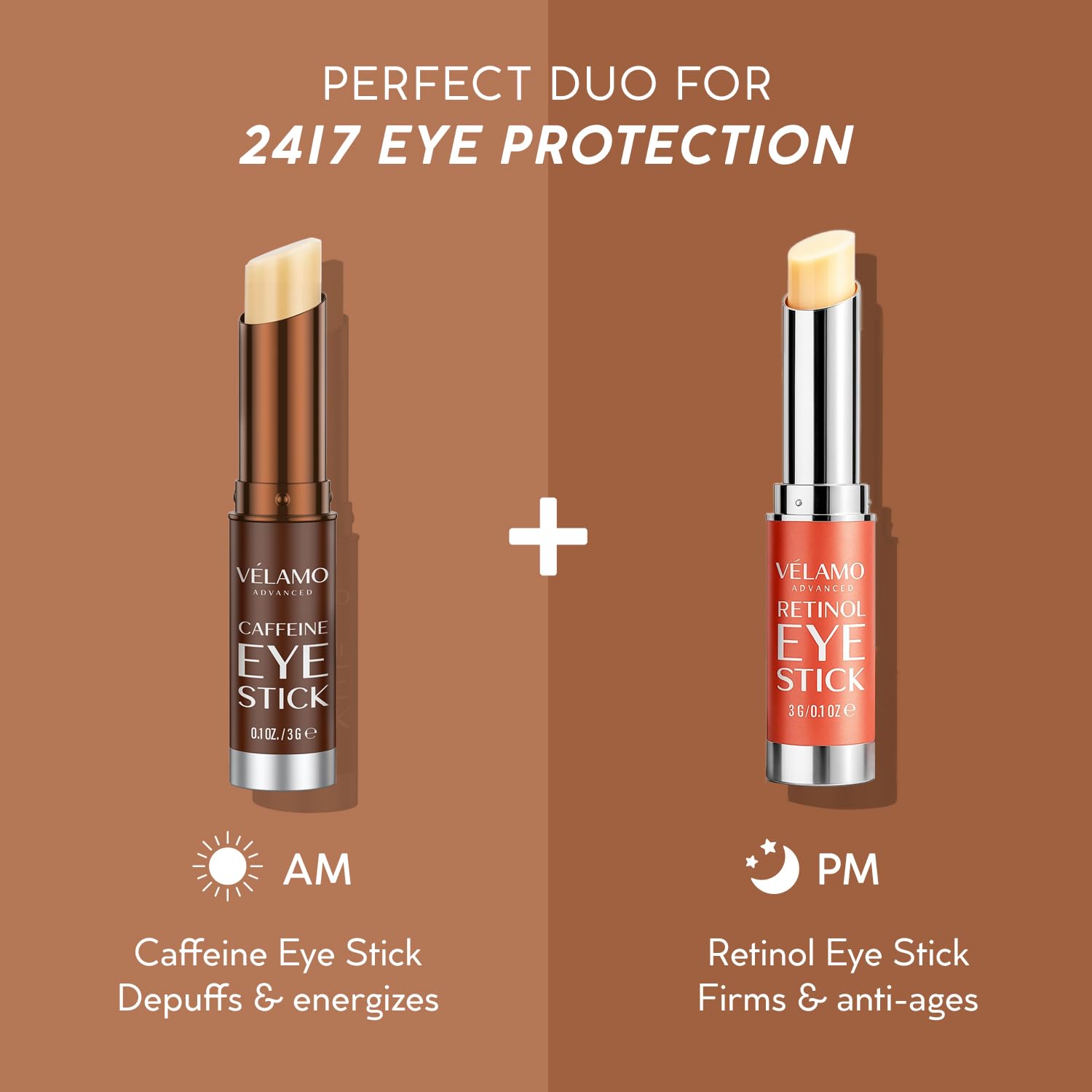 VELAMO ADVANCED Caffeine Eye Stick – Energizing Under-Eye Balm for Dark Circles & Puffiness | Travel-Size, 2 Pcs