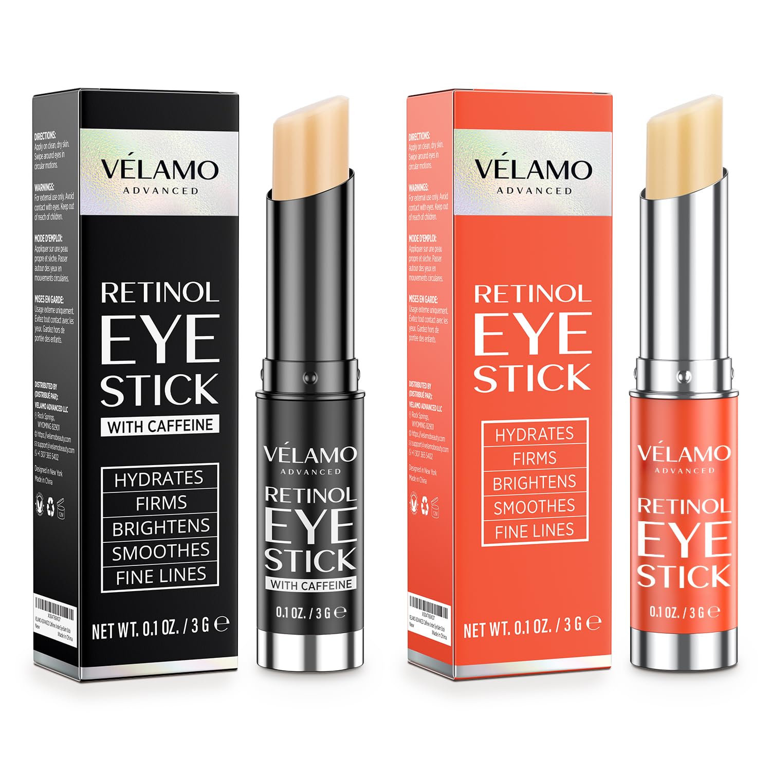 VELAMO ADVANCED Retinol Eye Stick Duo – Energizing Morning Caffeine + Night Renewal for On-the-Go Eyes
