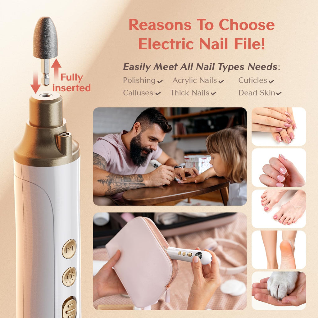 Velnail Cordless Nail Drill Kit – 15-Speed Brushless Electric Nail File for Manicure & Pedicure
