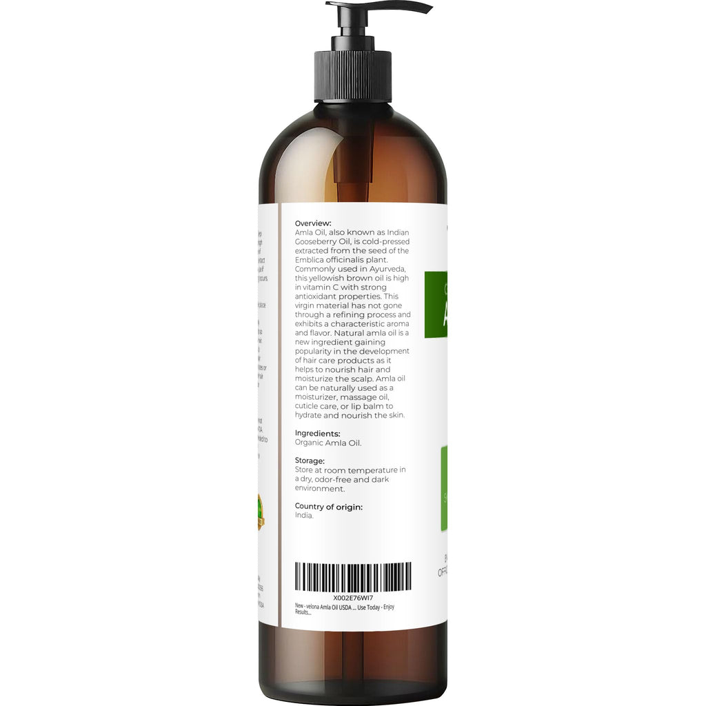 Velona Amla Oil USDA Certified Organic – 8 Fl Oz | 100% Pure, Cold-Pressed Carrier Oil