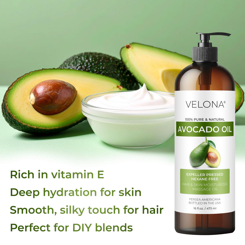 Velona Avocado Oil 64 Fl Oz | 100% Pure Carrier Oil, Expeller-Pressed, Fragrance-Free, USA Bottled
