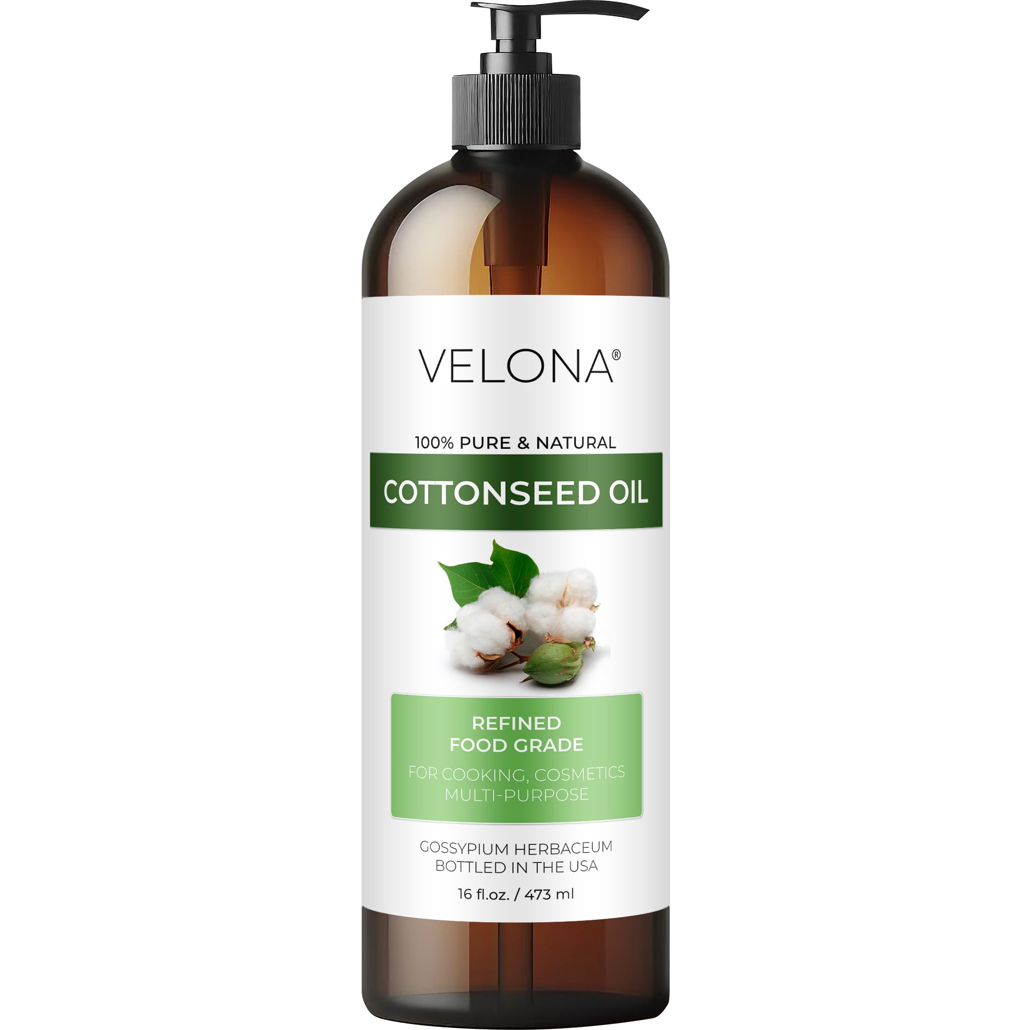 Velona Cotton Seed Oil – 16 fl oz | Pure Carrier Oil, Refined & Cold-Pressed for Cooking and Skin
