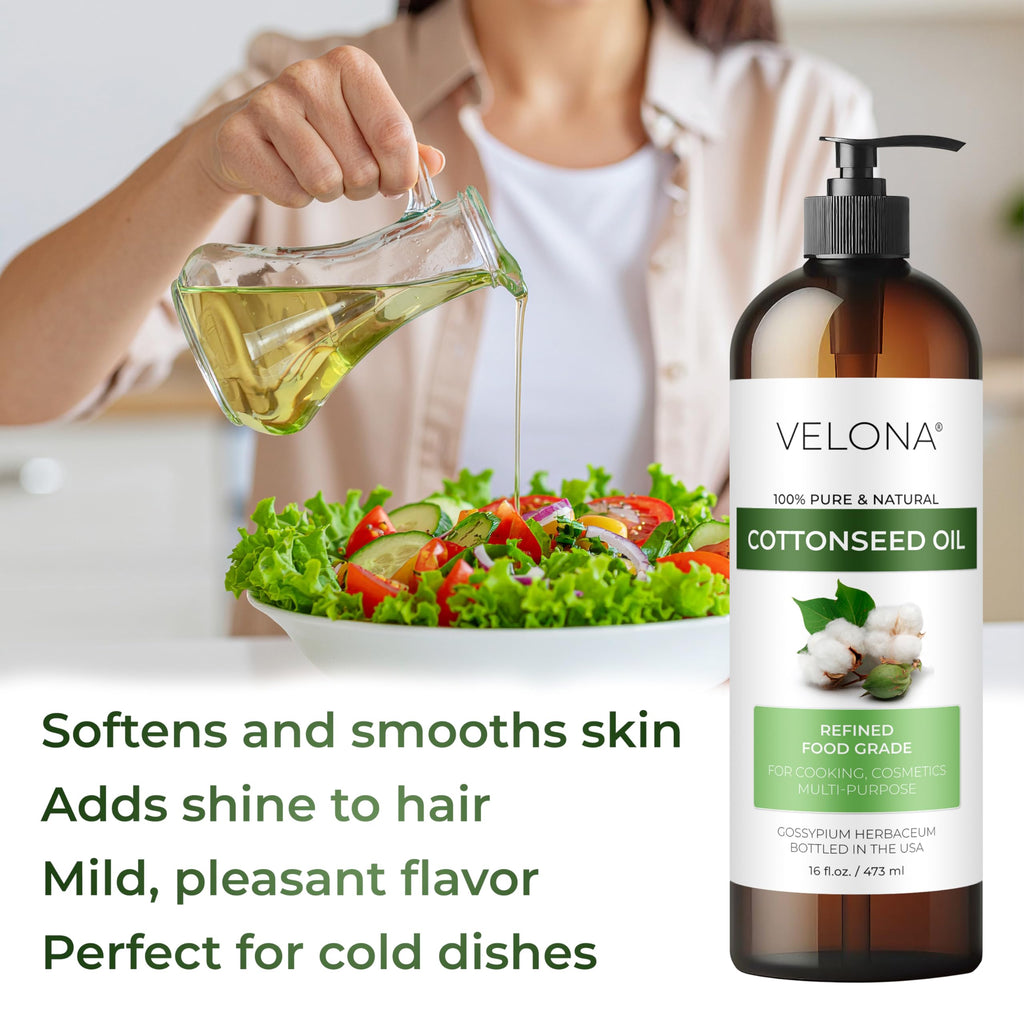 Velona Cotton Seed Oil – 16 fl oz | Pure Carrier Oil, Refined & Cold-Pressed for Cooking and Skin