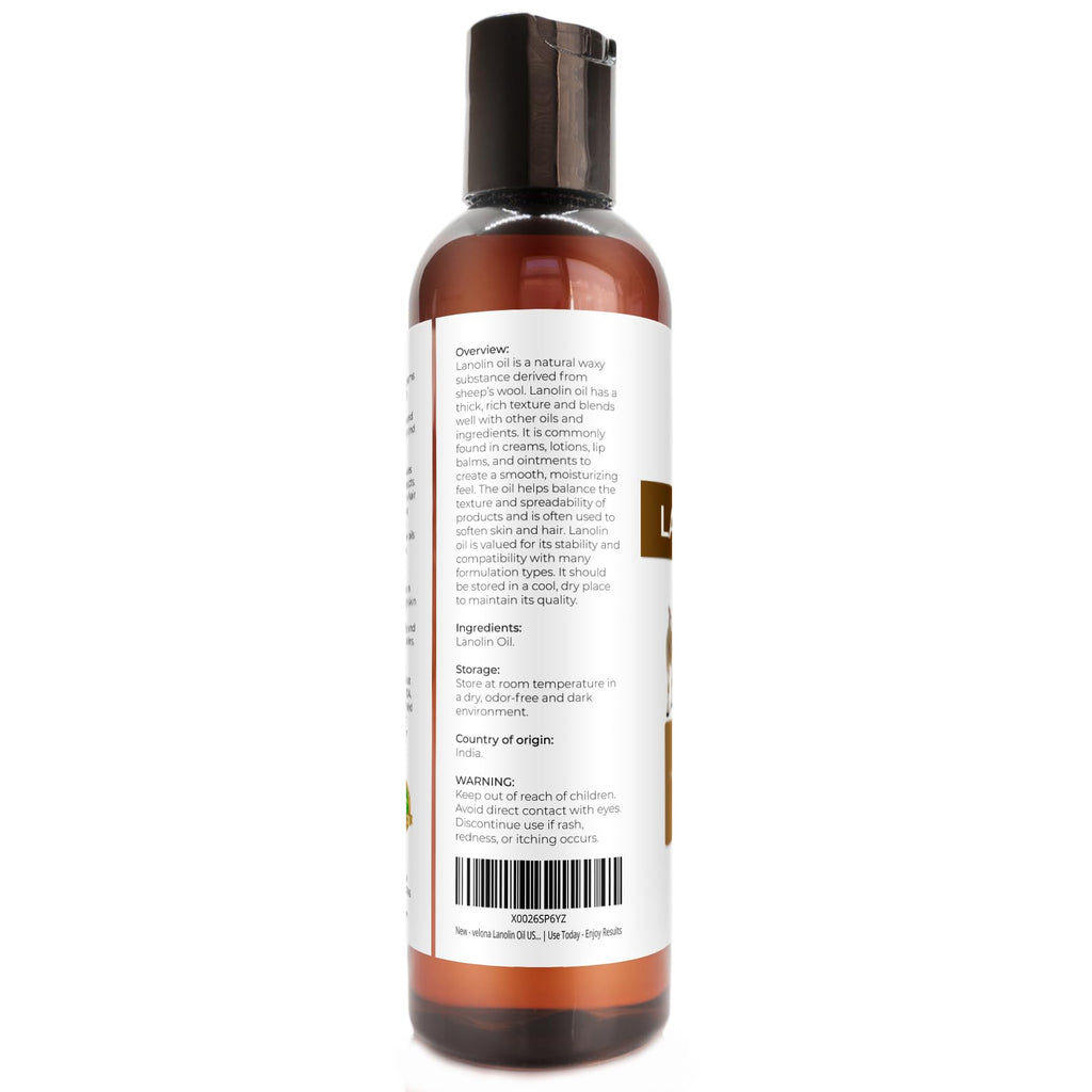 Velona Lanolin Oil USP Grade – 4 fl oz | Pure Carrier Oil for Skin, Hair & Nails