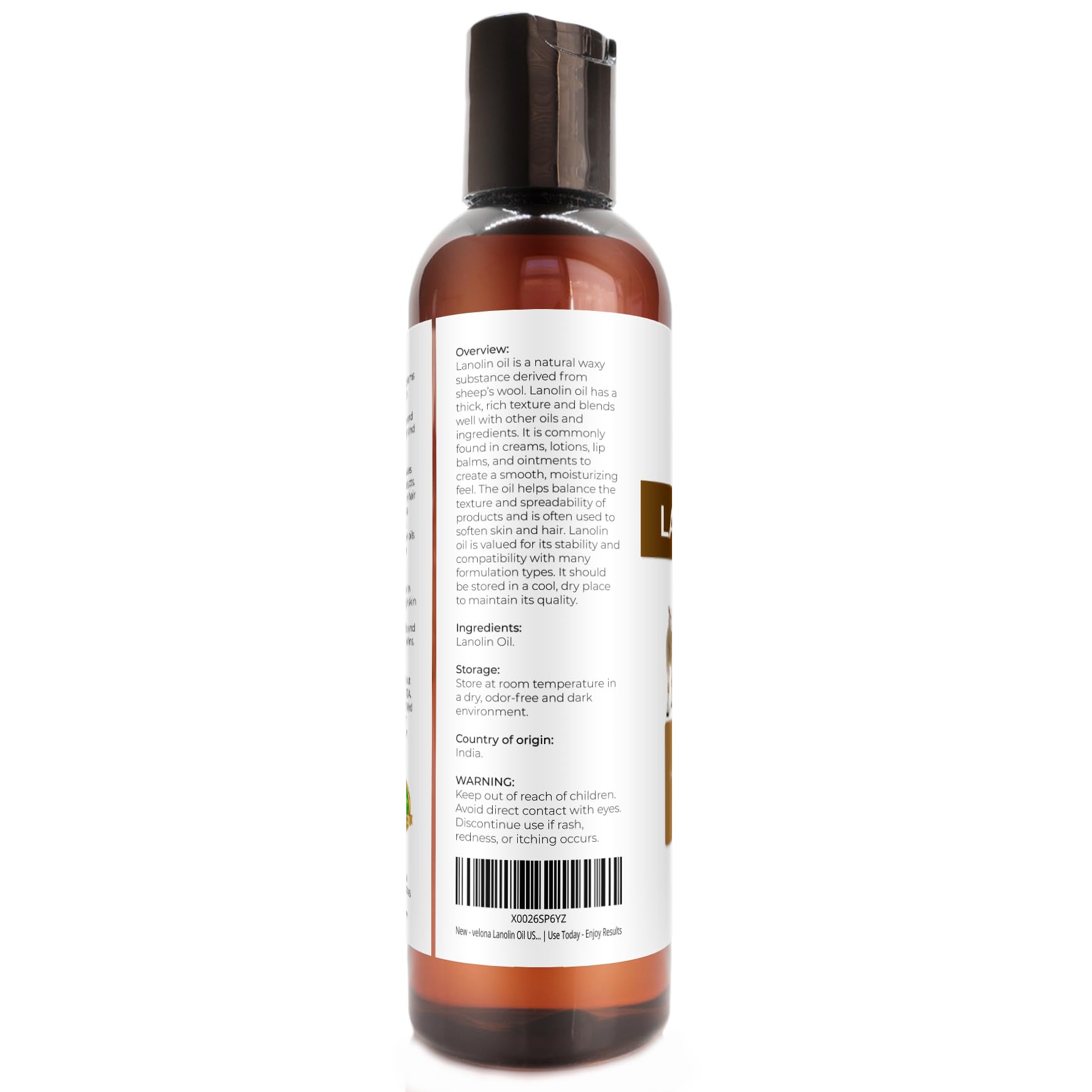 Velona Lanolin Oil USP Grade – 4 fl oz | Pure Carrier Oil for Skin, Hair & Nails