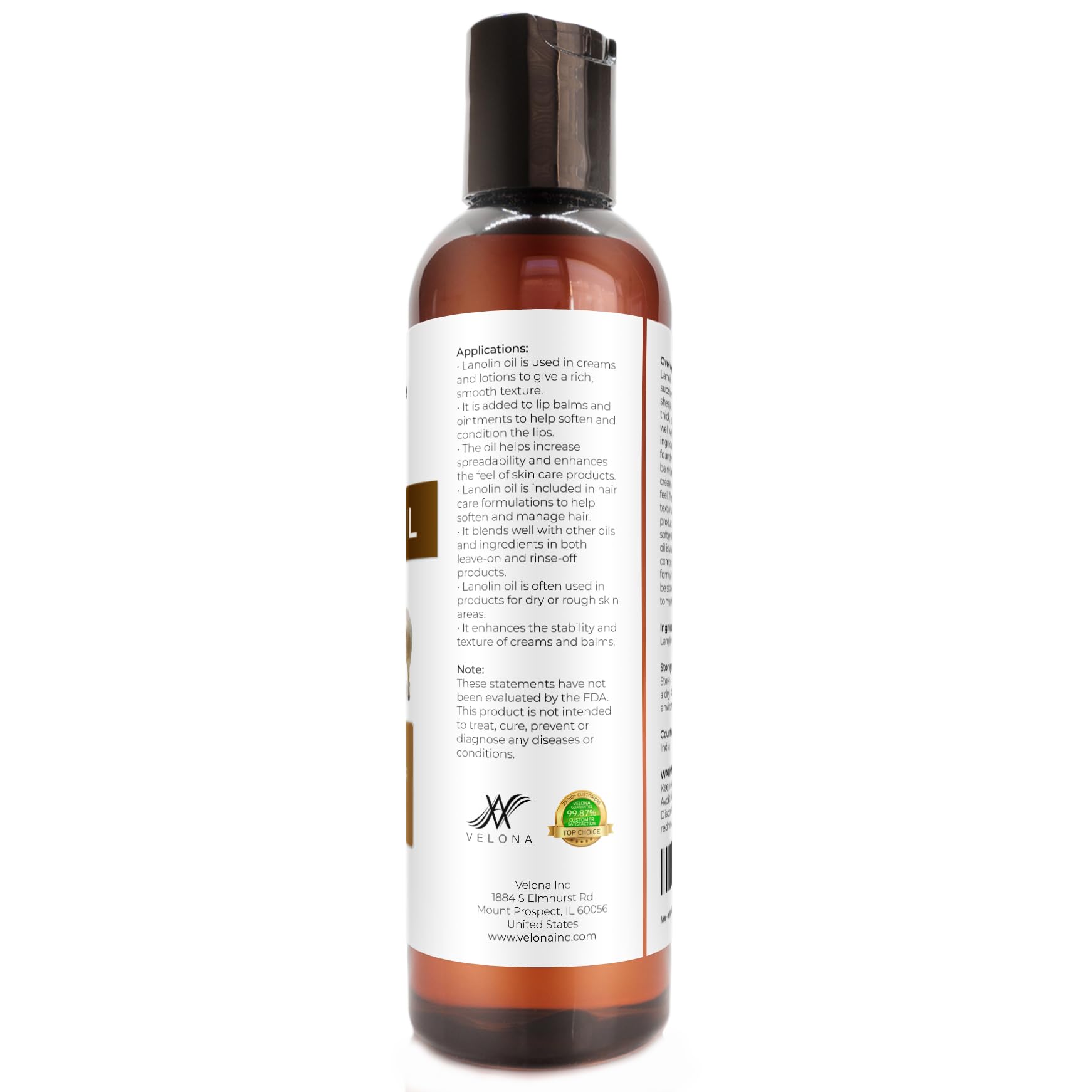 Velona Lanolin Oil USP Grade – 4 fl oz | Pure Carrier Oil for Skin, Hair & Nails