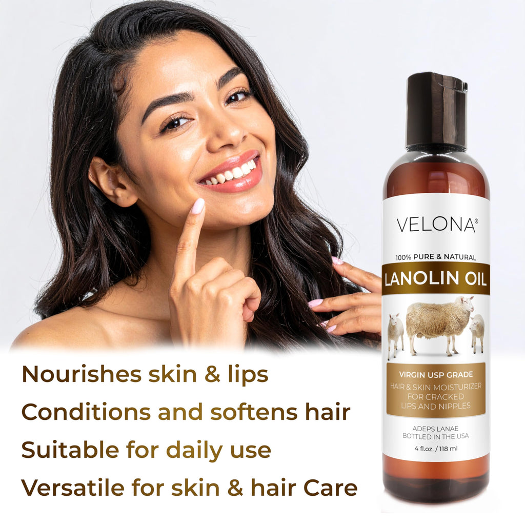 Velona Lanolin Oil USP Grade – 4 fl oz | Pure Carrier Oil for Skin, Hair & Nails
