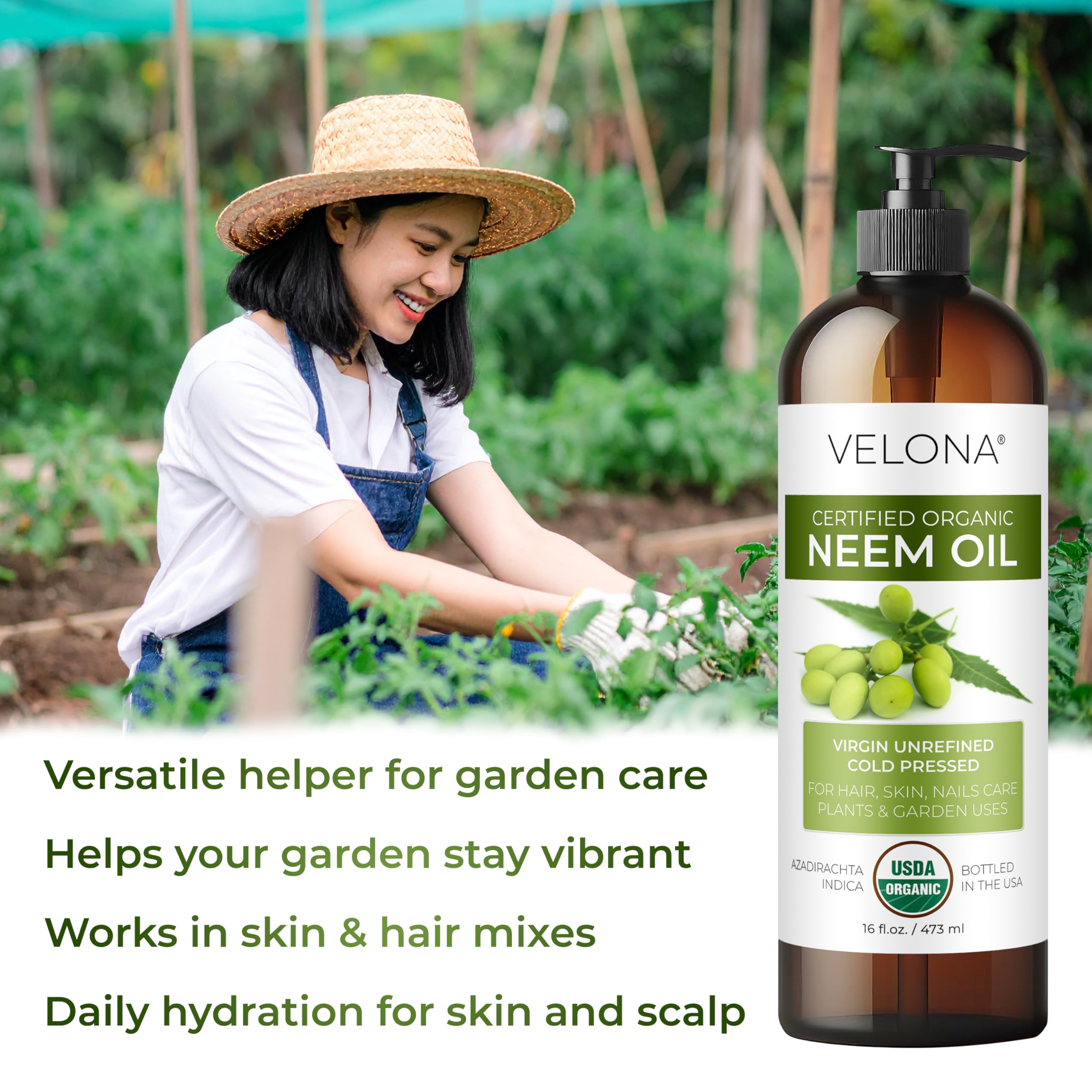 Velona Neem Oil USDA Organic - 64 fl oz | Cold-Pressed Virgin Carrier Oil