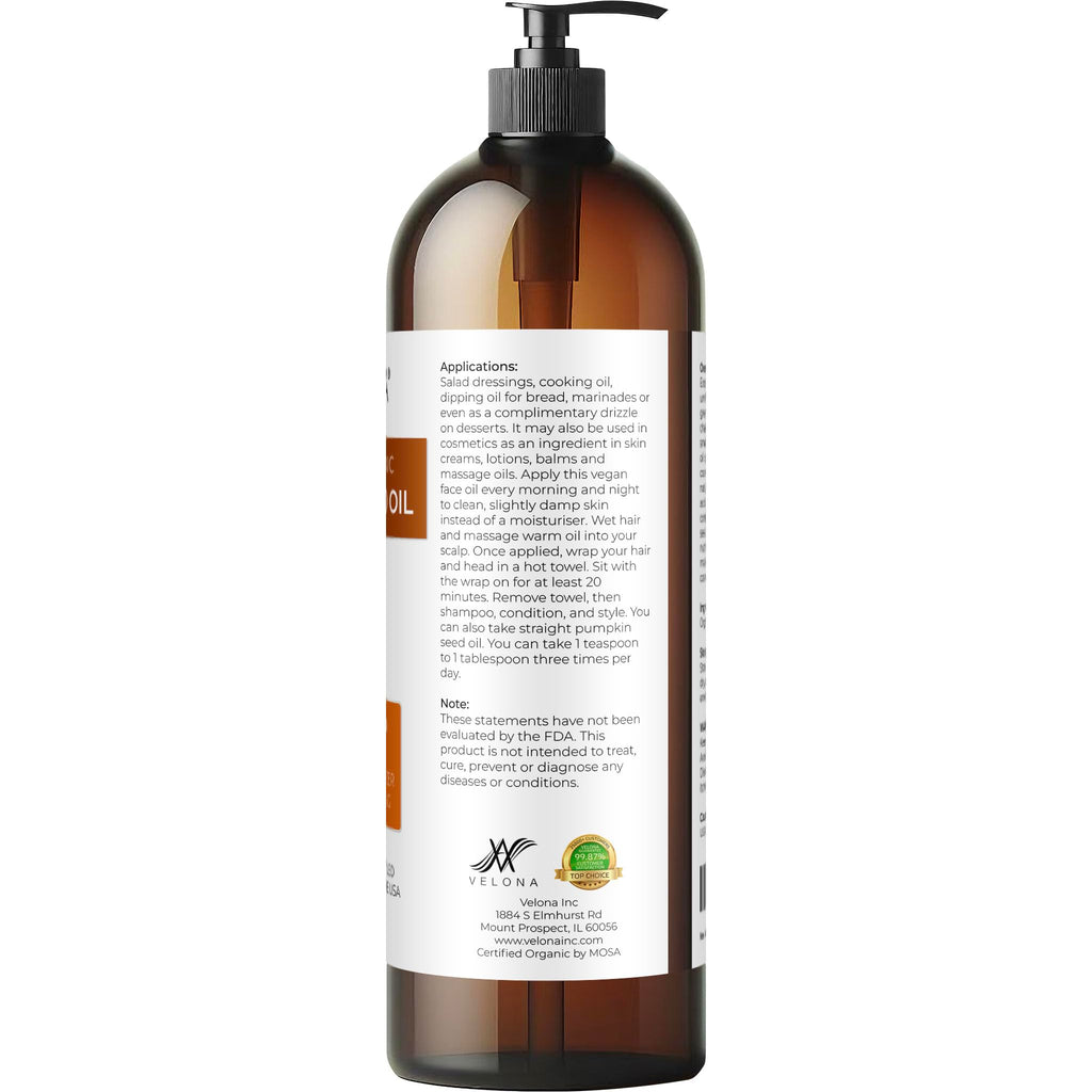 Velona Pumpkin Seed Oil USDA Organic — 32oz Cold-Pressed Carrier Oil