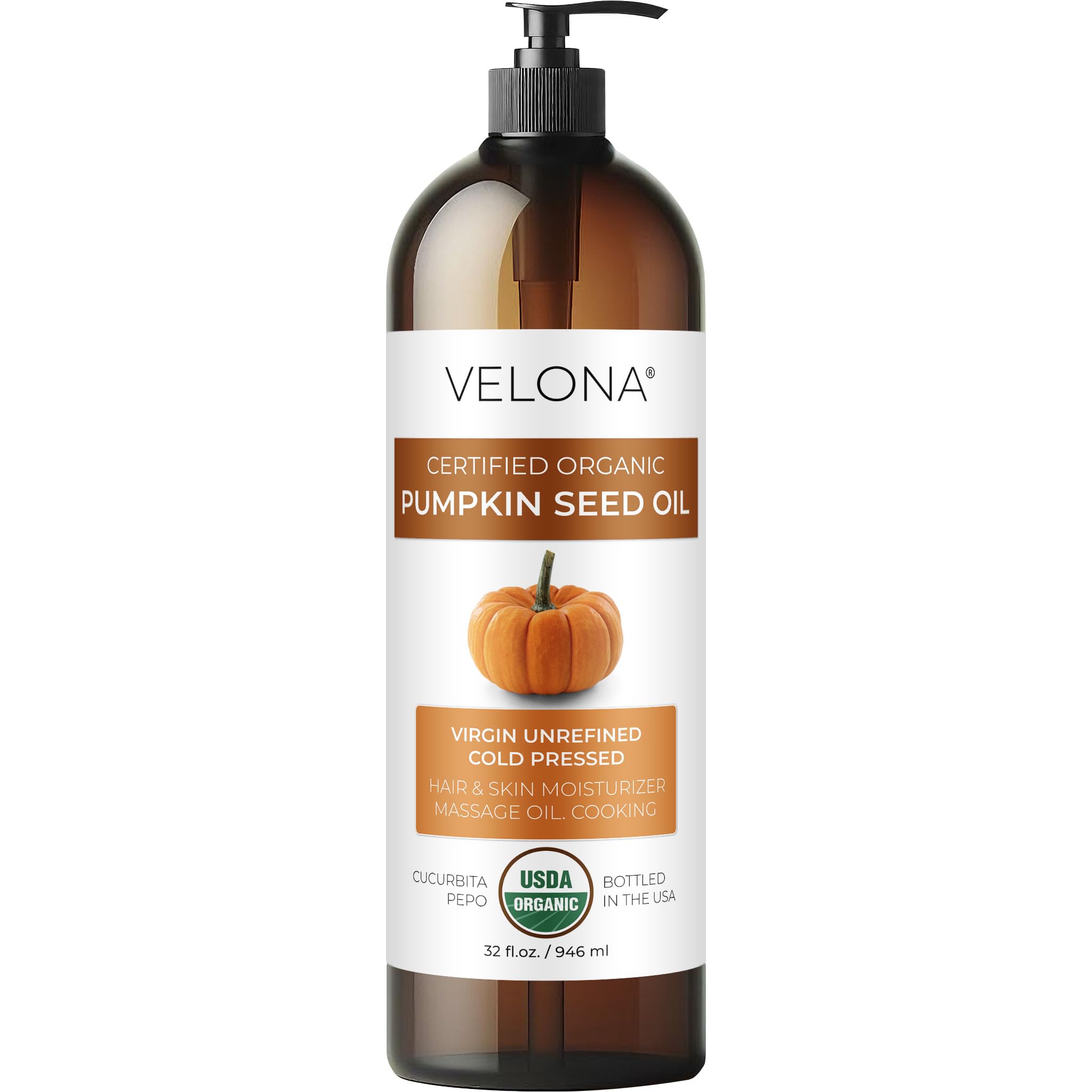 Velona Pumpkin Seed Oil USDA Organic — 32oz Cold-Pressed Carrier Oil