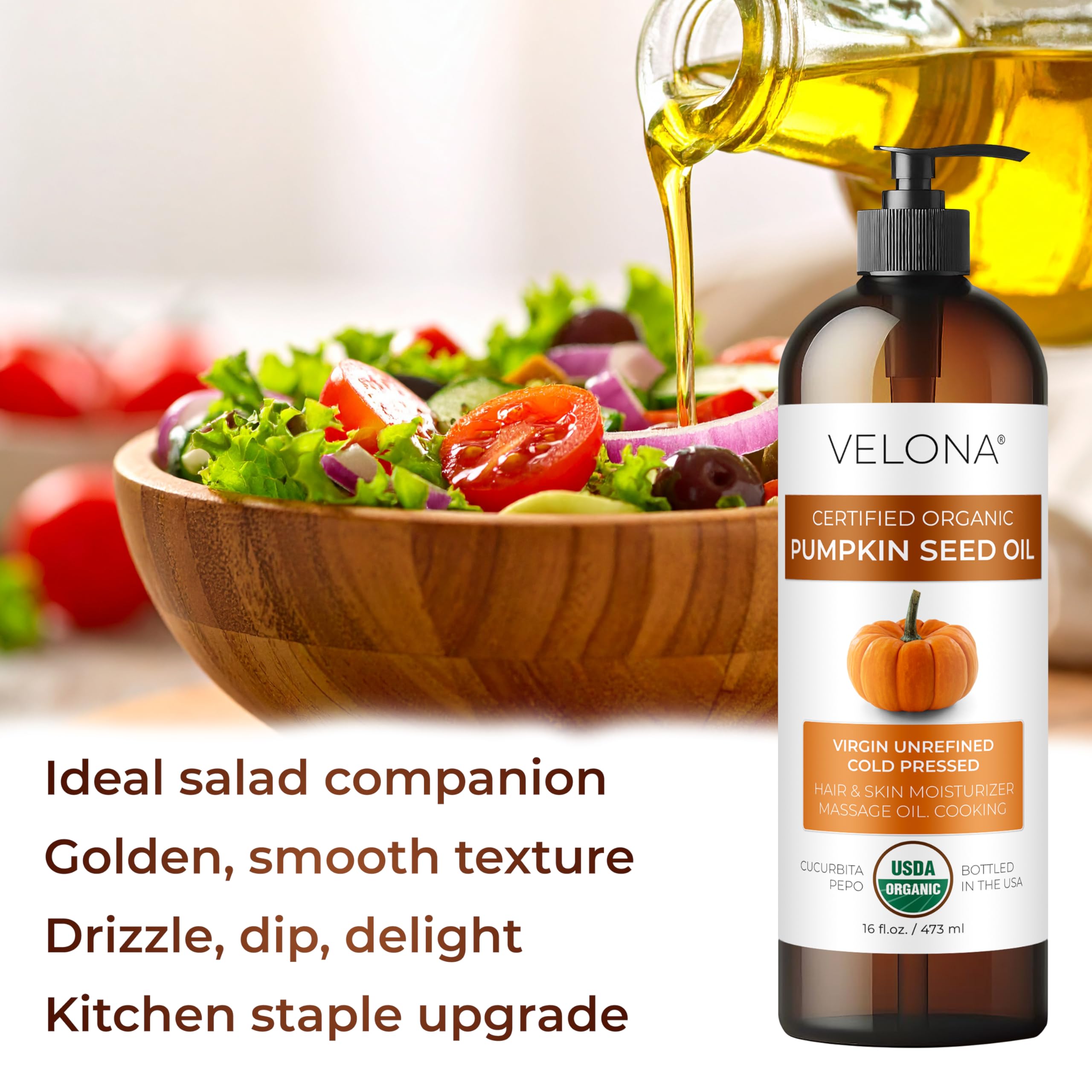 Velona Pumpkin Seed Oil USDA Organic — 32oz Cold-Pressed Carrier Oil