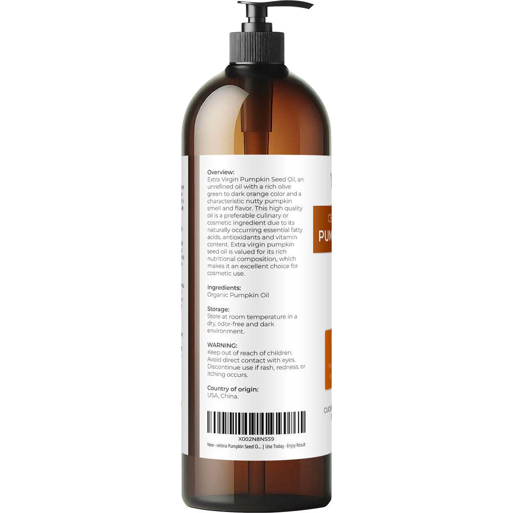 Velona Pumpkin Seed Oil USDA Organic — 32oz Cold-Pressed Carrier Oil