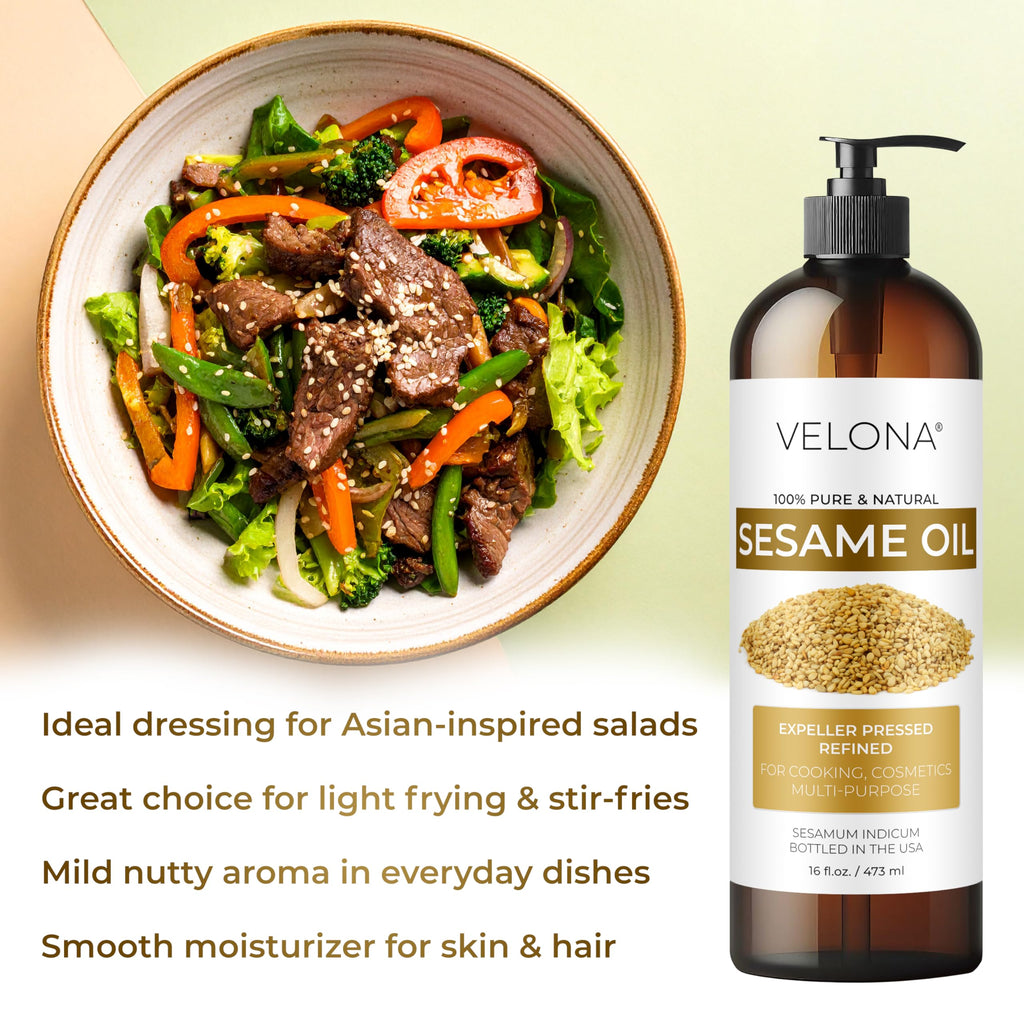 Sesame Seed Oil by Velona - 32 fl oz | Pure Carrier Oil for Skin, Hair & Cooking