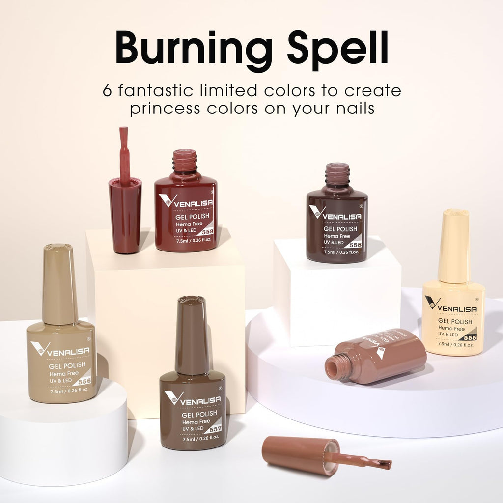 VENALISA Brown Gel Nail Polish Set — 6 Rich Neutral Browns for Fall & Winter