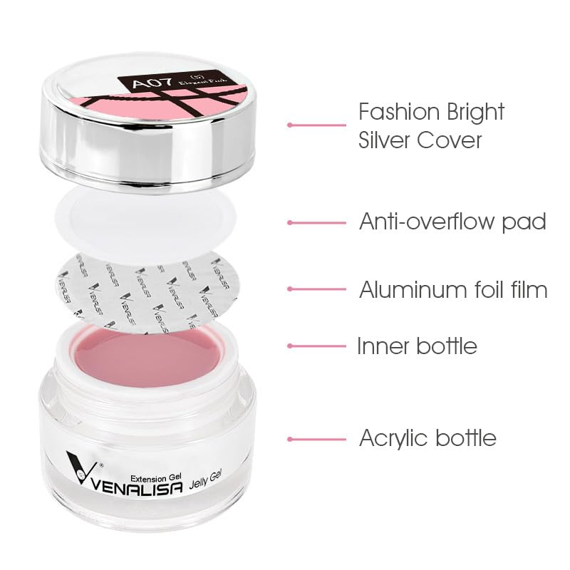 V VENALISA Builder Nail Gel 50ml – Jelly Nude Pink for Nail Extensions & Polygel Manicure