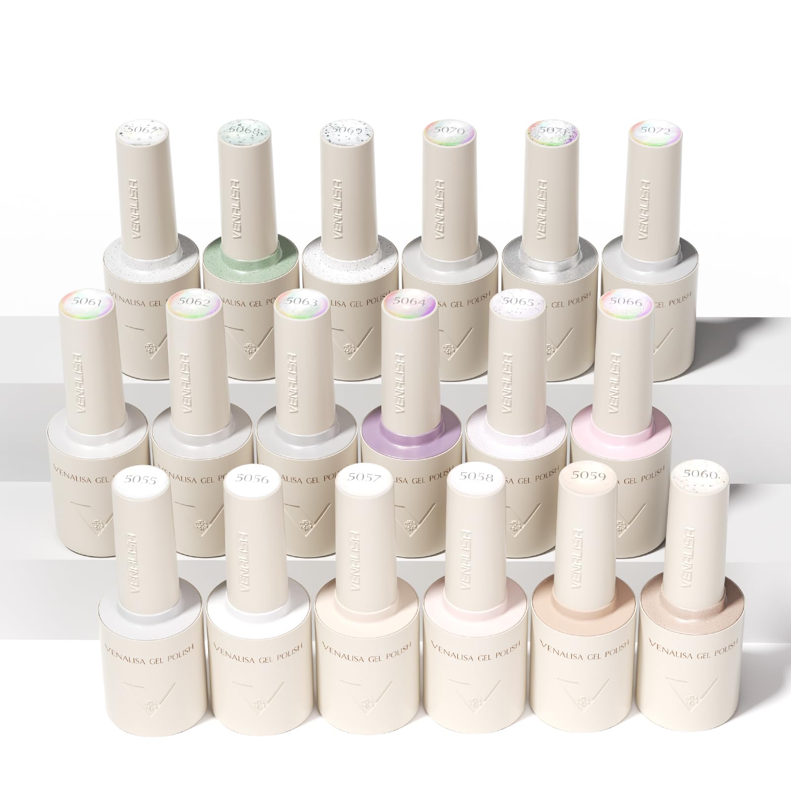 V VENALISA V4 Gel Nail Polish Set – 22 Pieces, 18 Colors + Color Card, Cat Eye Milky White Glitter – DIY Salon at Home