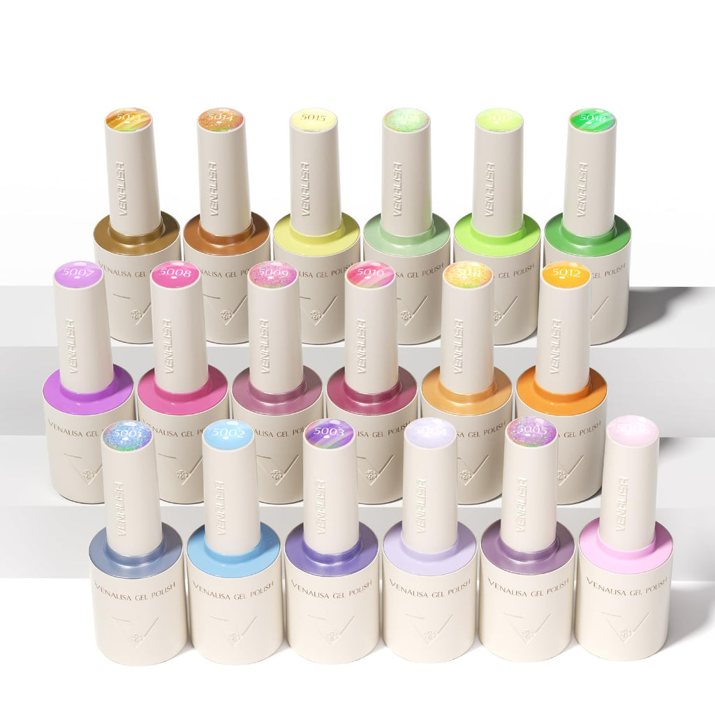 VENALISA V1 22 Pcs Gel Nail Polish Set with Color Card – Glitter Blue/Green/Purple, Salon-Quality at Home