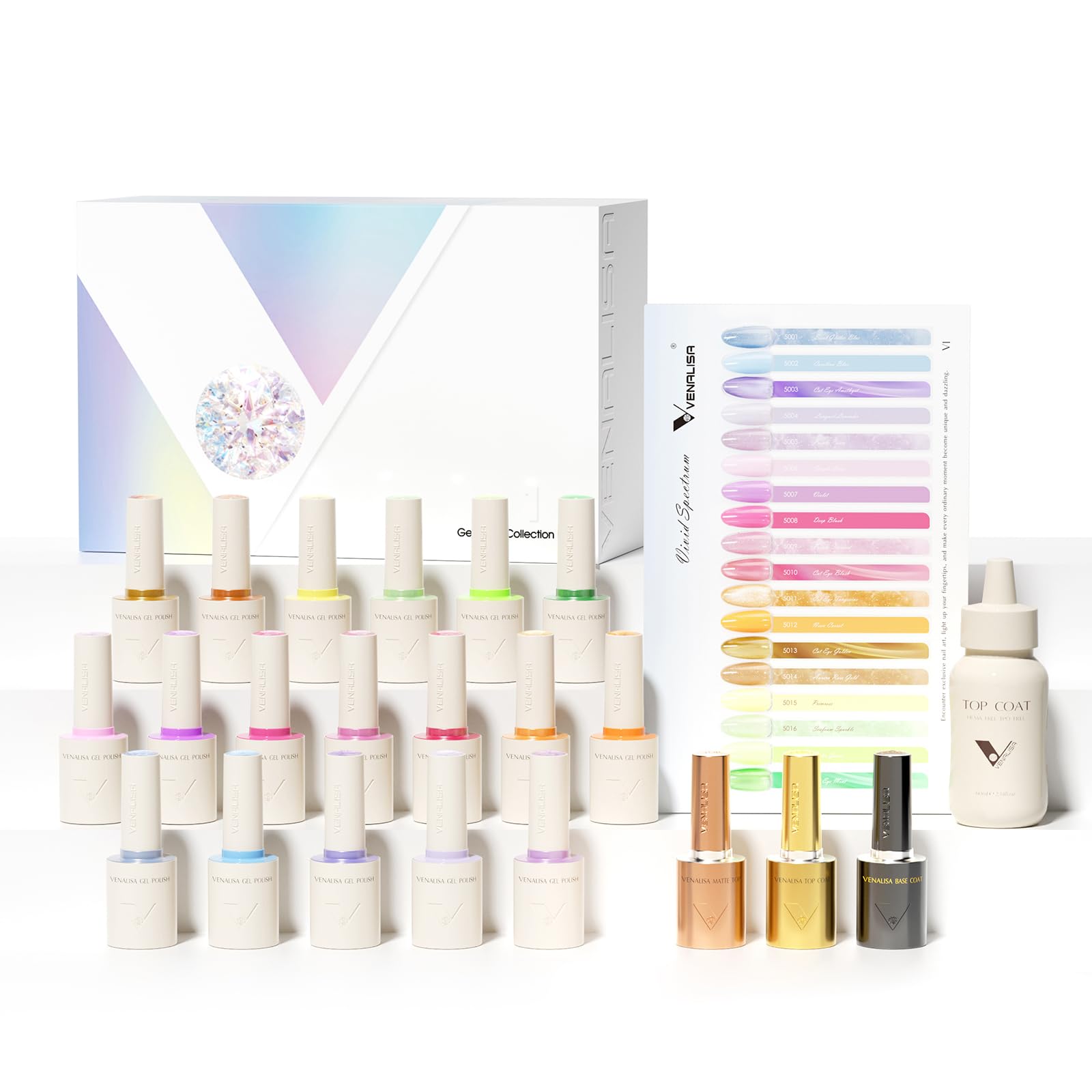 VENALISA V1 22 Pcs Gel Nail Polish Set with Color Card – Glitter Blue/Green/Purple, Salon-Quality at Home