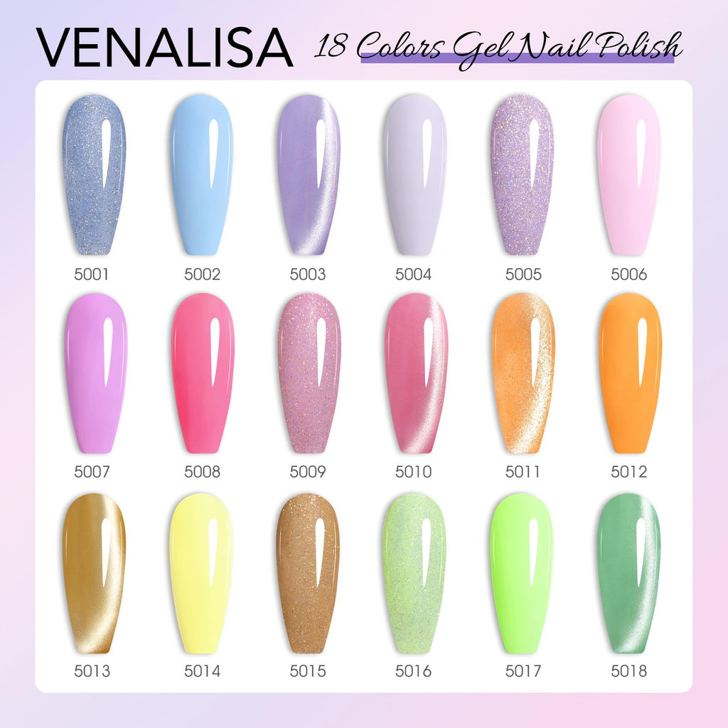 VENALISA V1 22 Pcs Gel Nail Polish Set with Color Card – Glitter Blue/Green/Purple, Salon-Quality at Home