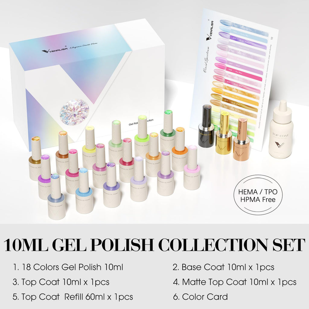 VENALISA V1 22 Pcs Gel Nail Polish Set with Color Card – Glitter Blue/Green/Purple, Salon-Quality at Home