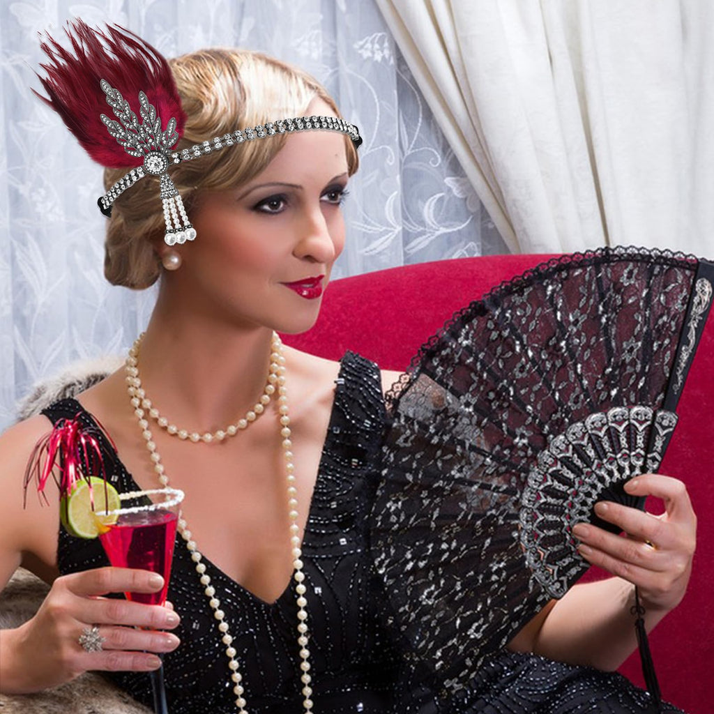 VENOFEN 1920s Flapper Headband – Red Feather Gatsby Style for Women