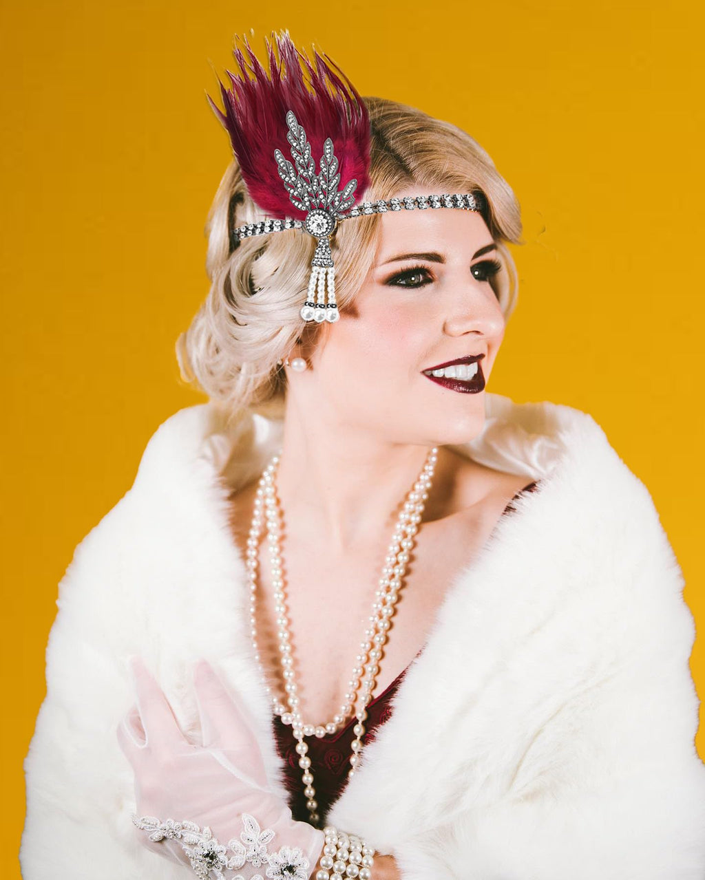 VENOFEN 1920s Flapper Headband – Red Feather Gatsby Style for Women