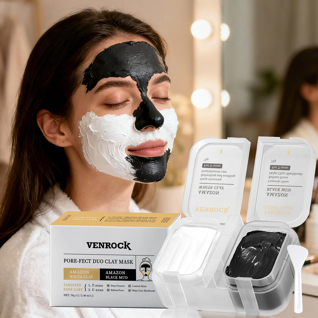 Venrock Dual Kaolin Clay Mask & Black Mask Clay - 2-in-1 Deep Pore Cleansing Facial (4.94 oz)
